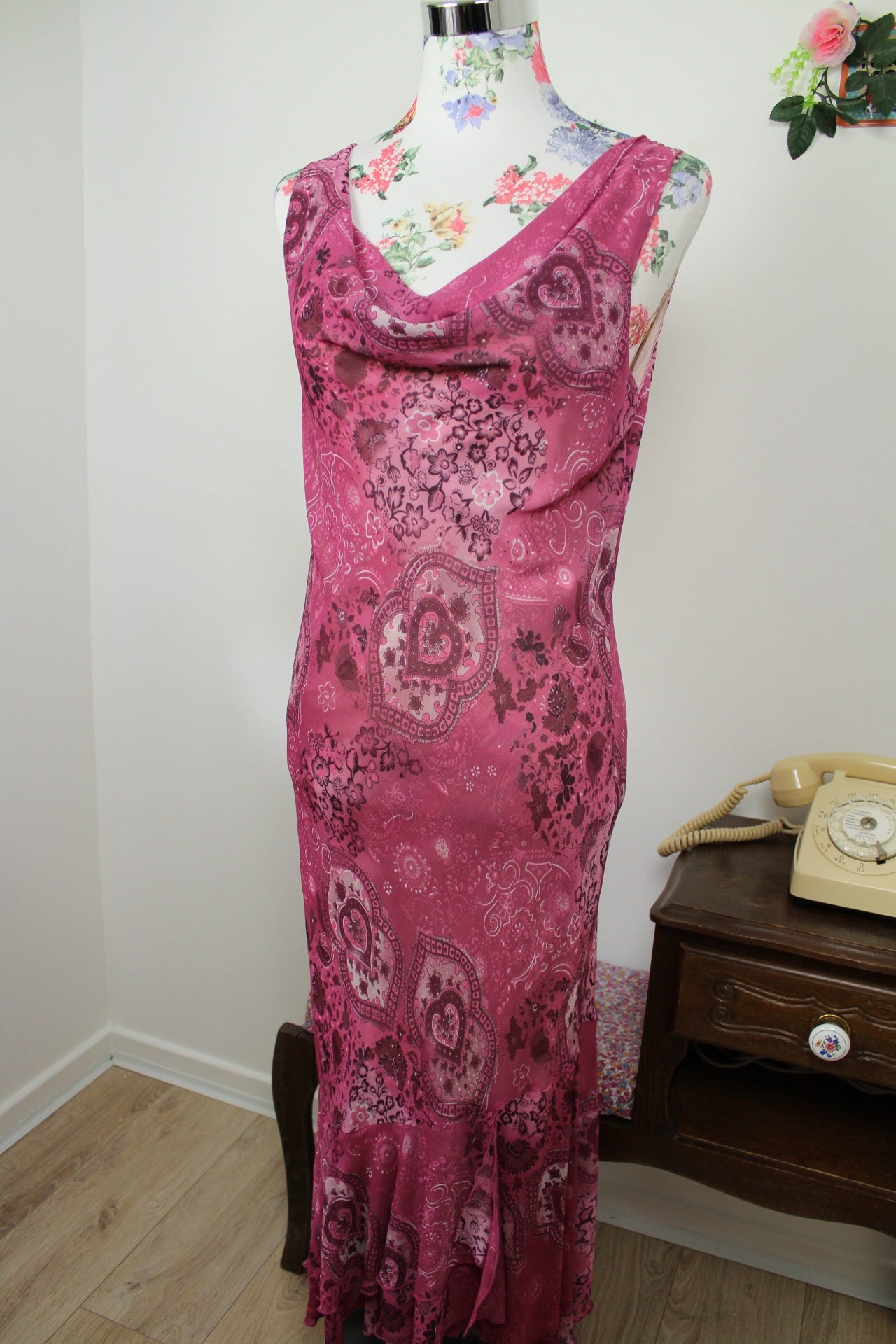 🌸🍒Robe longue vintage 90's violet romantique esprit bohème - Taille 38🍒🌸