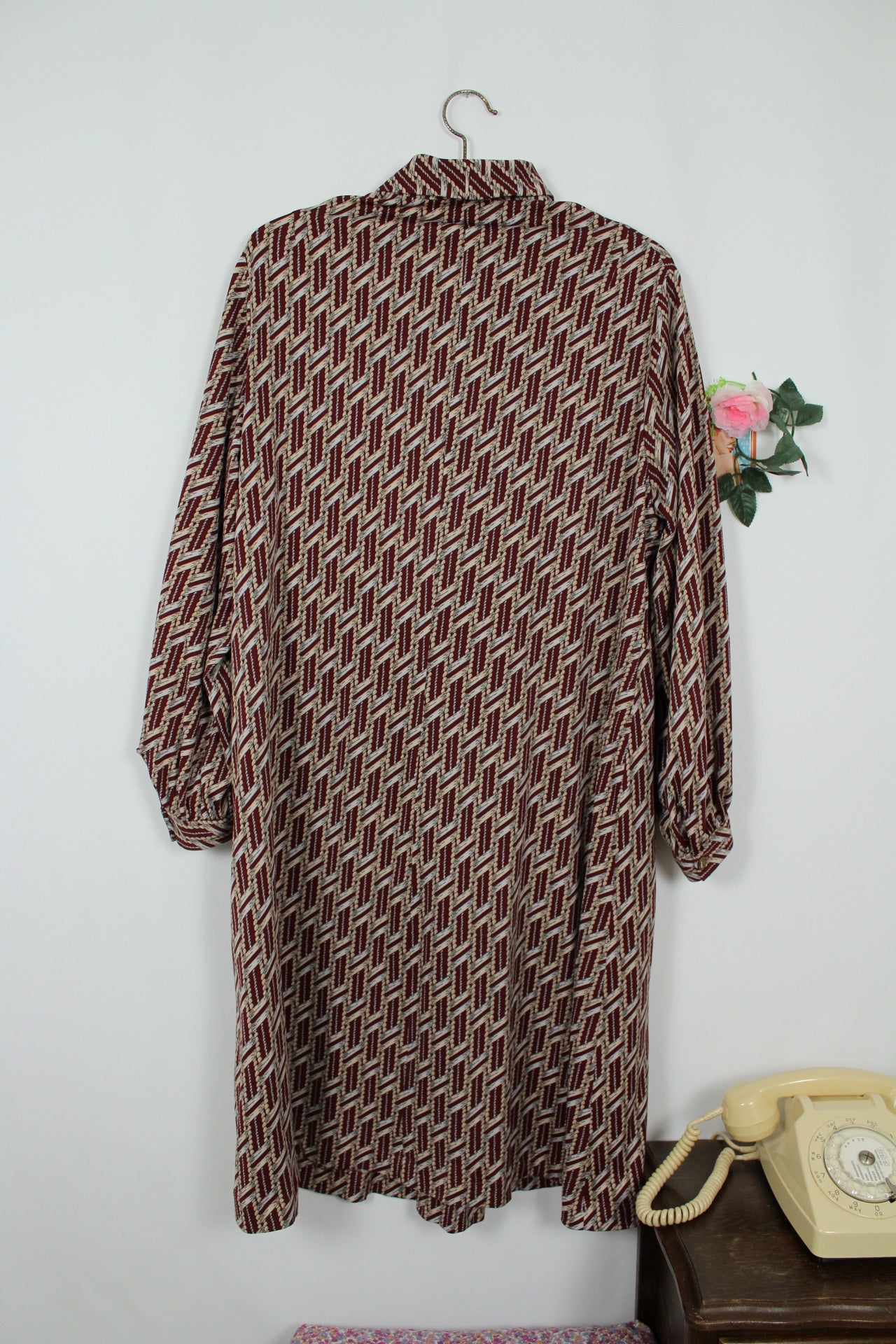 🍒🌸Robe vintage col lavallière 70's - motifs géométriques - Taille 44/46🌸🍒