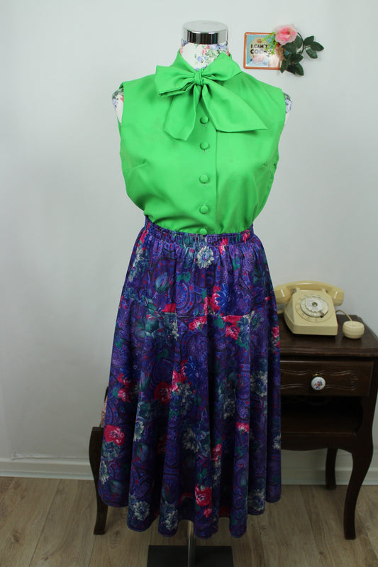 🌸🍒Jupe midi vintage 80's paisley/fleurie pep's fuchsia et violet - Taille 34 à 38🍒🌸