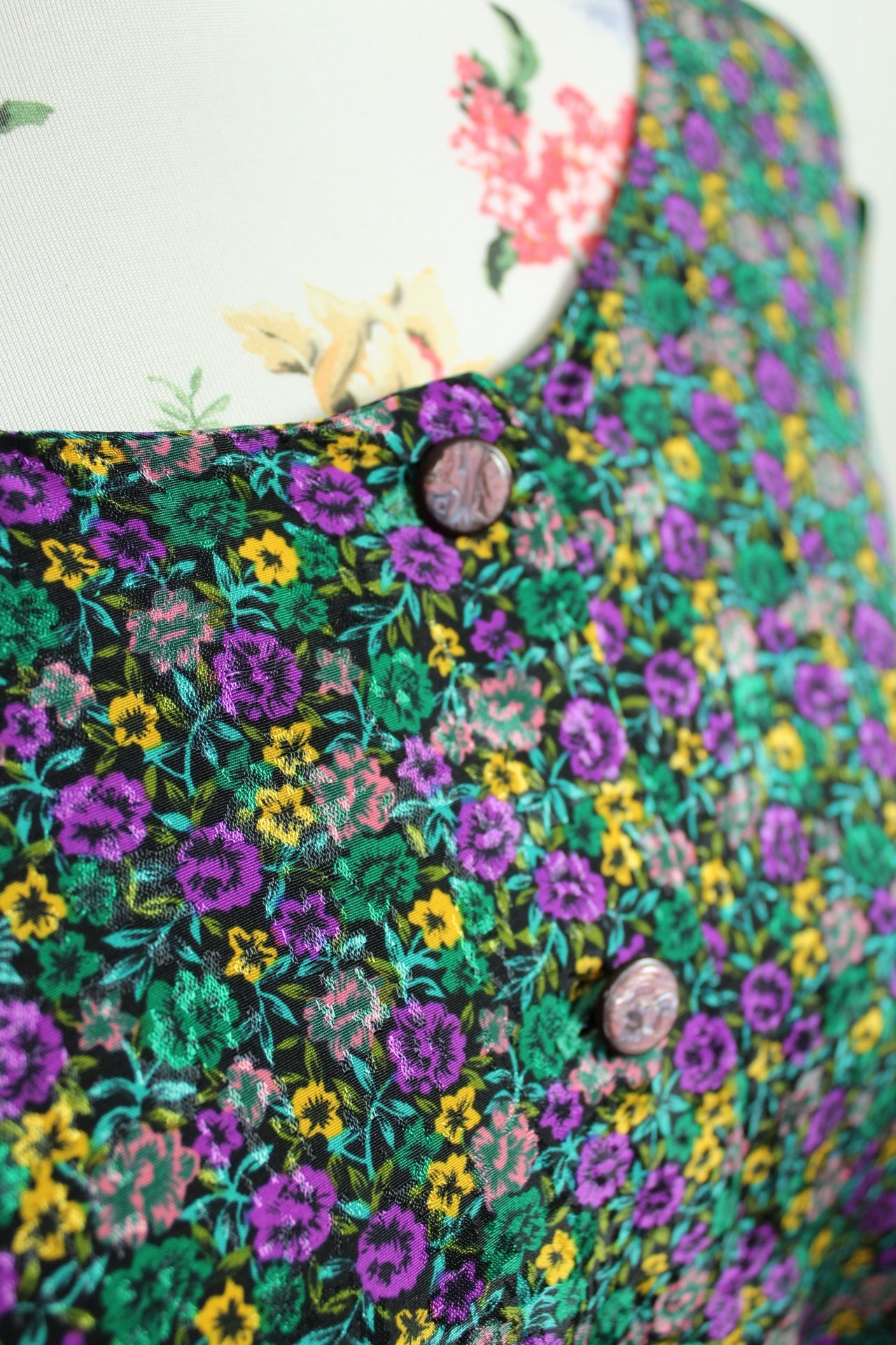 🌸🍒Blouse vintage 80/90s fait main fleurie - manches bouffantes & boutons nacrés - Taille 46/48🍒🌸