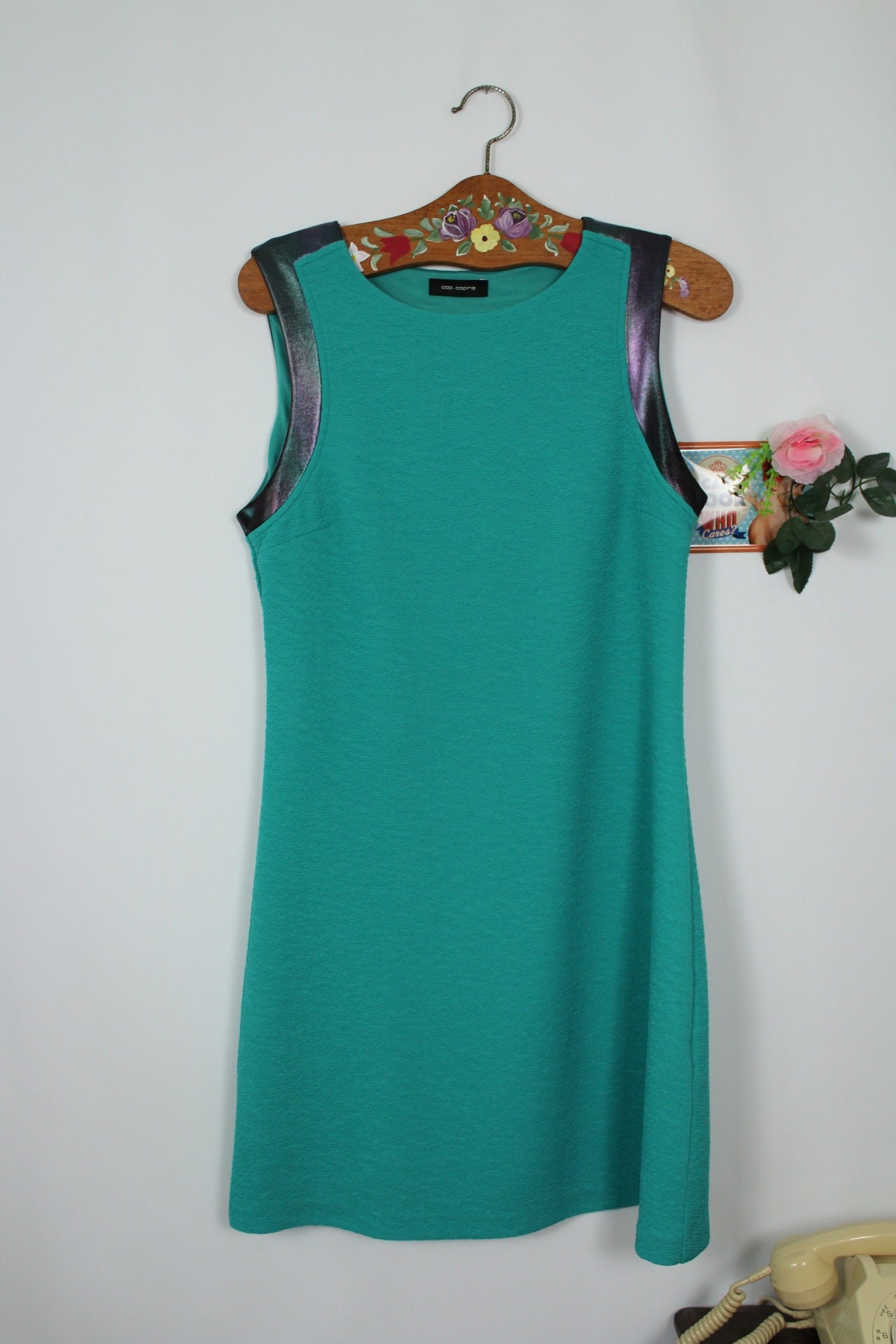 🌸🍒Robe Cop Copine vert bleuté texturée & bande lumineuse arc-en-ciel - Taille 38🍒🌸
