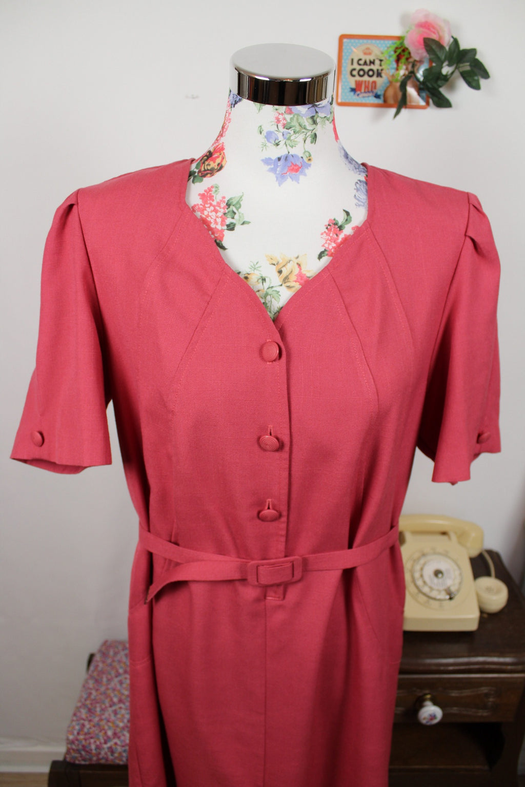 🌸🍒Robe vintage rose poudré 80's - coupe ceinturée🍒🌸
