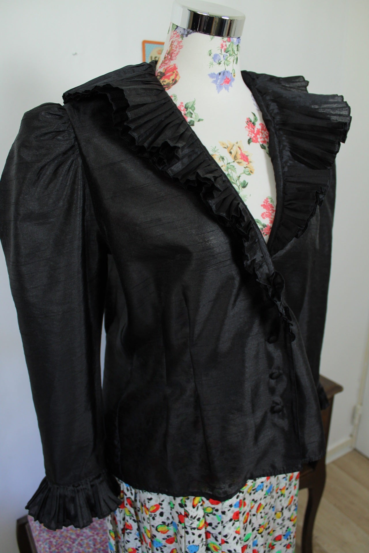 🌸🍒Blouse vintage 80/90s romantique noire - col volanté - Taille 40/42🍒🌸