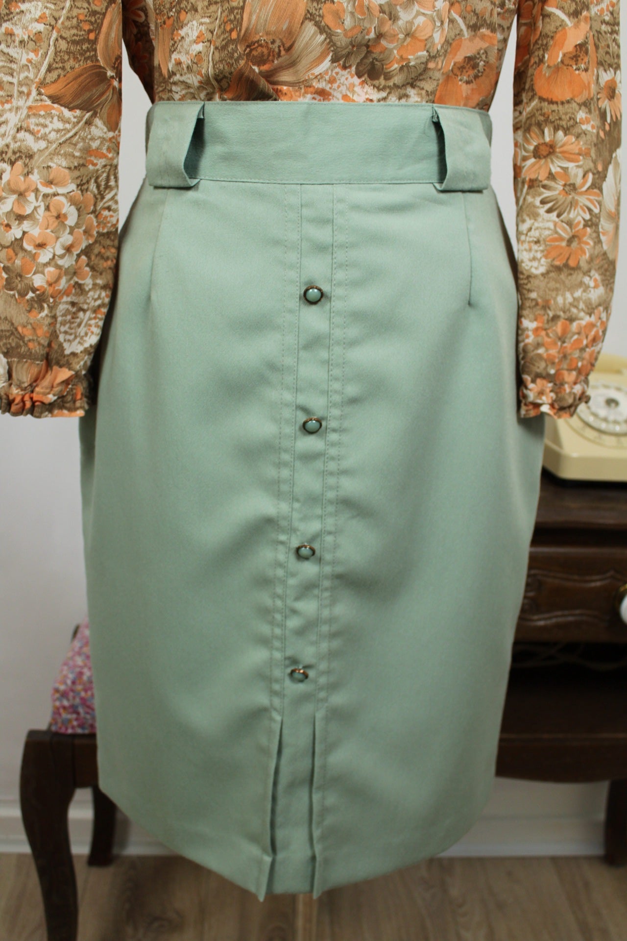 🌸🍒Jupe vintage 80's coupe crayon power dressing - vert d'eau - Taille 38🍒🌸