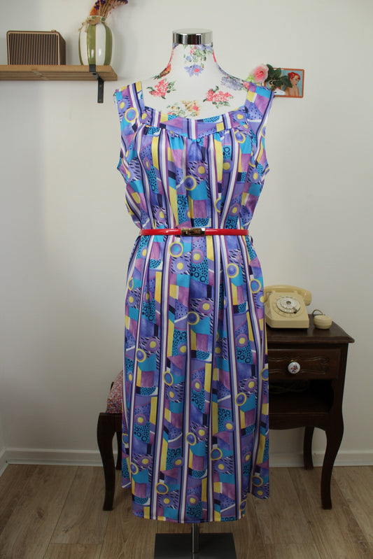 🌸🍒Robe vintage 80/90's imprimé géométrique coloré esprit Memphis - Taille 40/42🍒🌸