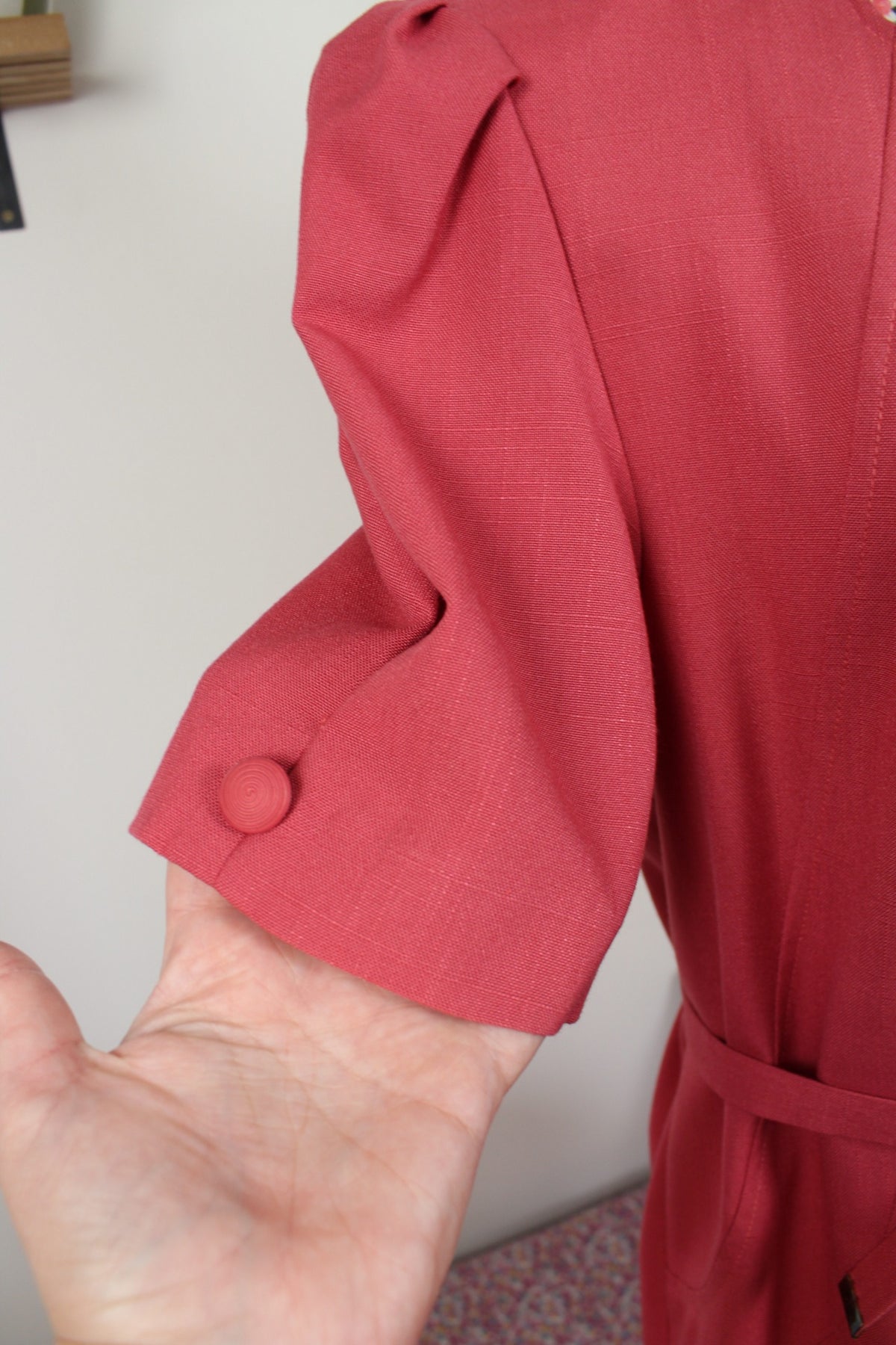 Robe vintage années 80 rose poudré coupe ceinturée - Taille 40/42