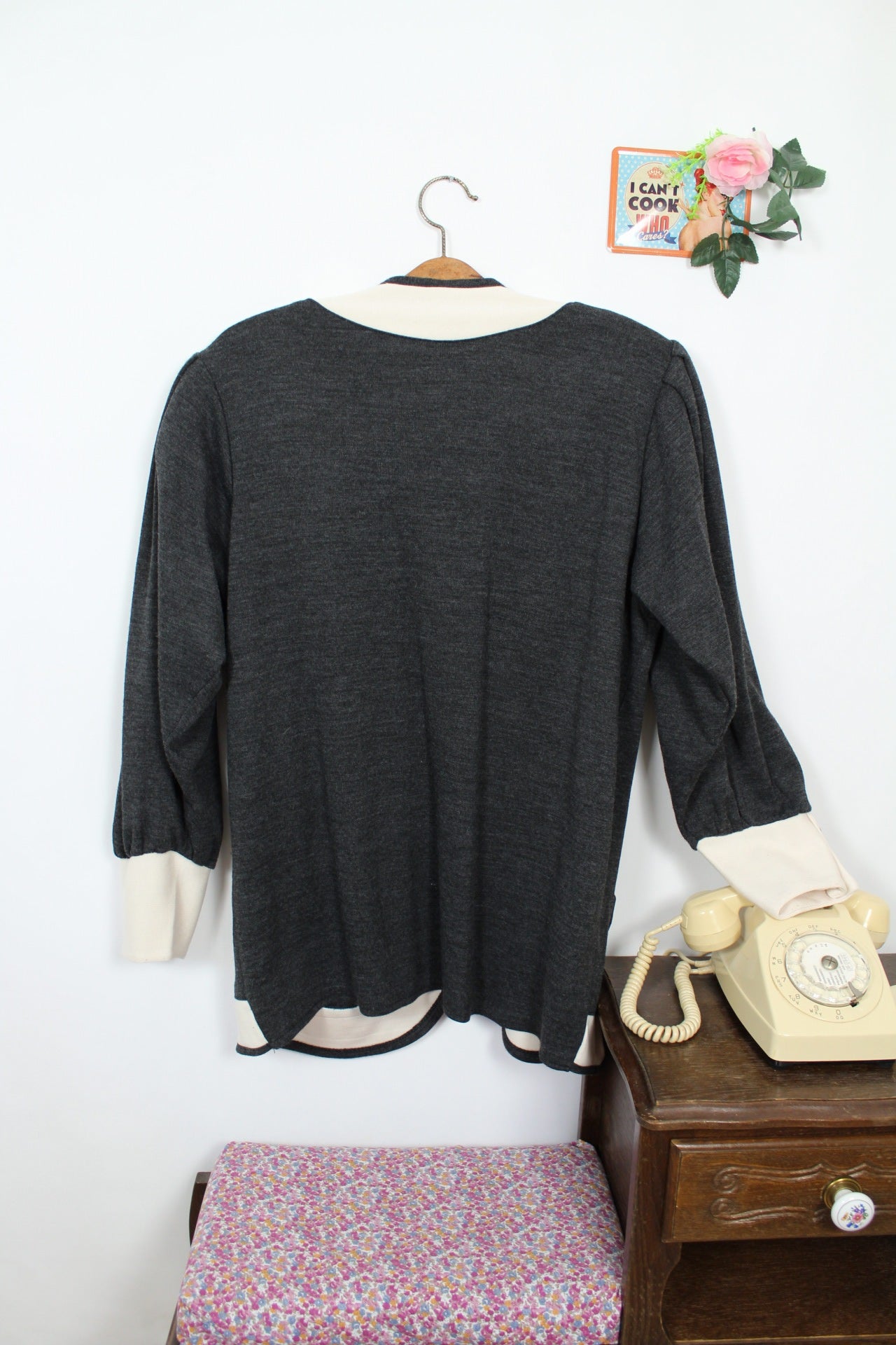 🌸🍒Cardigan vintage années 80 gris & crème - made in France - Taille 44/46🍒🌸