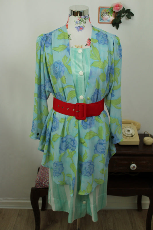 🌸🍒Cardigan léger vintage 90's fait main - fleurs tons pastel - pièce unique - Taille 40 à 44🍒🌸