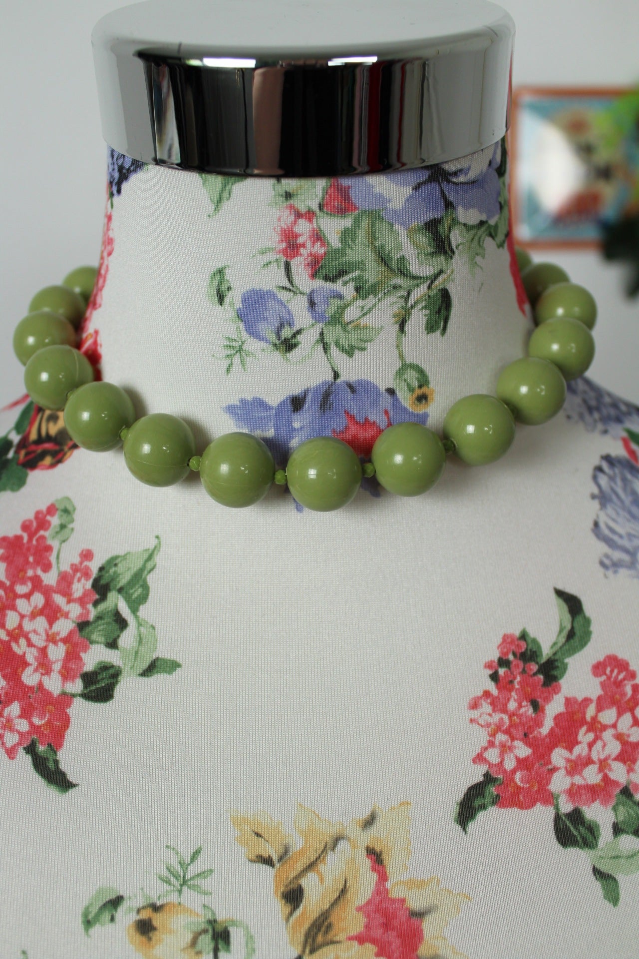 🌸🍒Collier vintage 80's ras du cou perles vertes🍒🌸