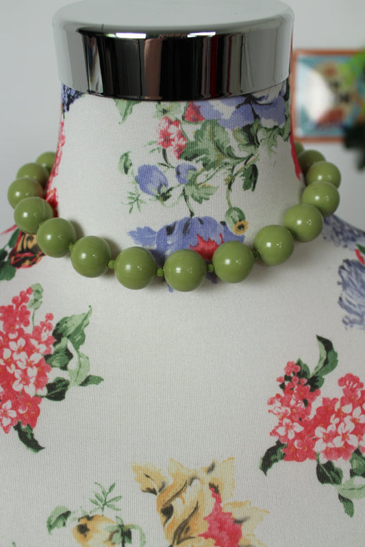 🌸🍒Collier vintage 80's ras du cou perles vertes🍒🌸