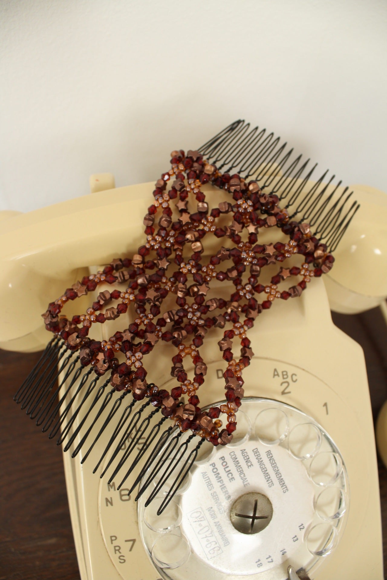 🌸🍒Pince à chignon vintage années 90/2000 perles & étoiles bronze🍒🌸