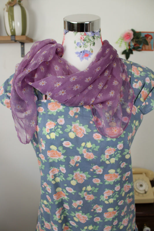 🌸🍒Foulard vintage années 90/2000 violet & marguerites🍒🌸