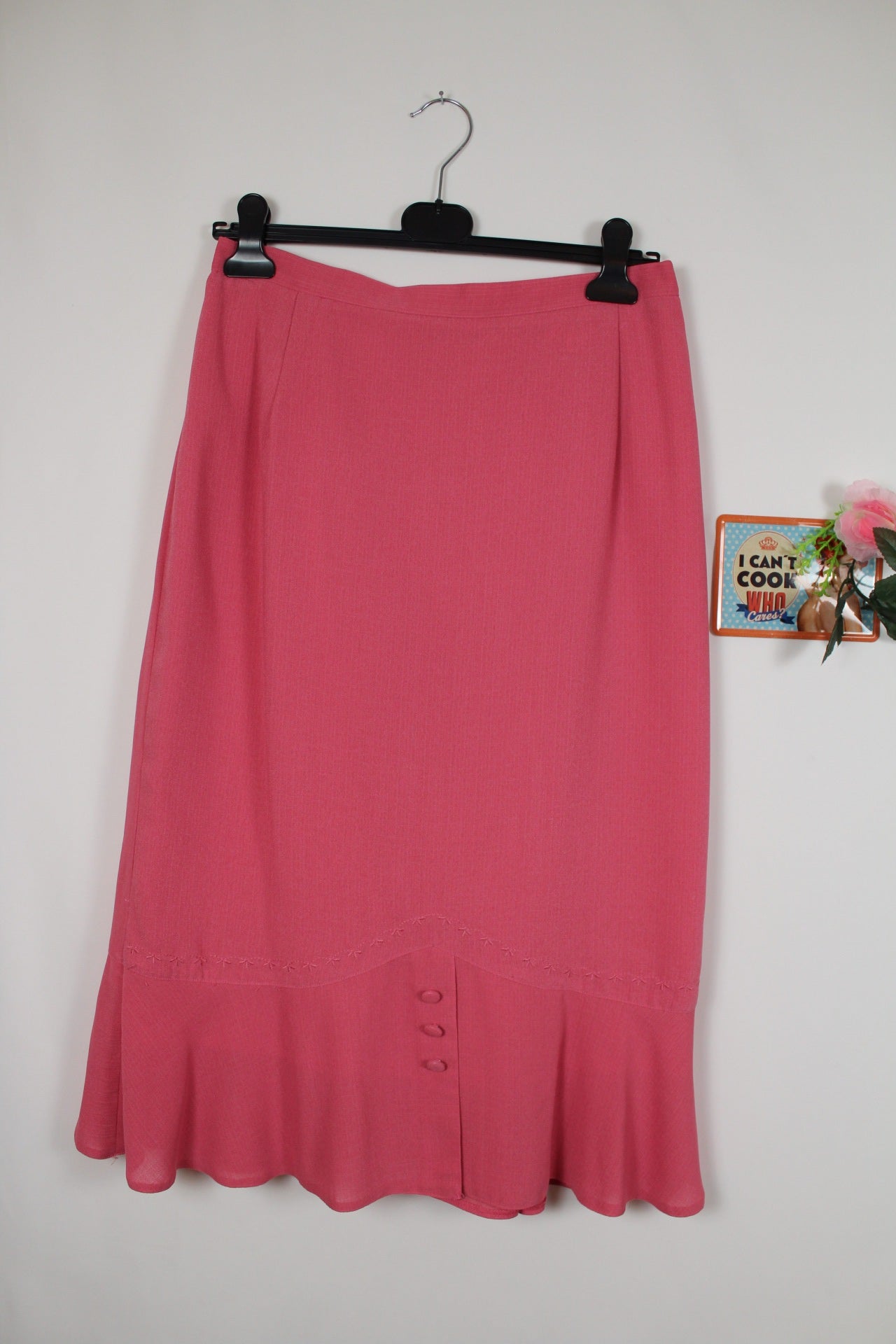 🌸🍒Jupe longue vintage Caty Jane 80/90s - rose poudré - broderies & boutons 🍒🌸