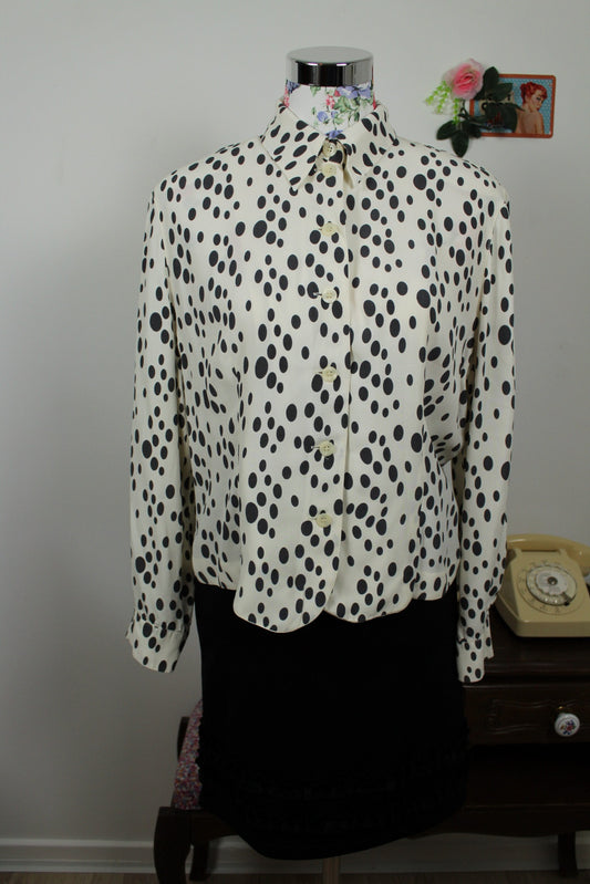 🌸🍒Chemise vintage Betty Barclay 80/90's - blanc écru & pois noir - Taille 40/42🍒🌸