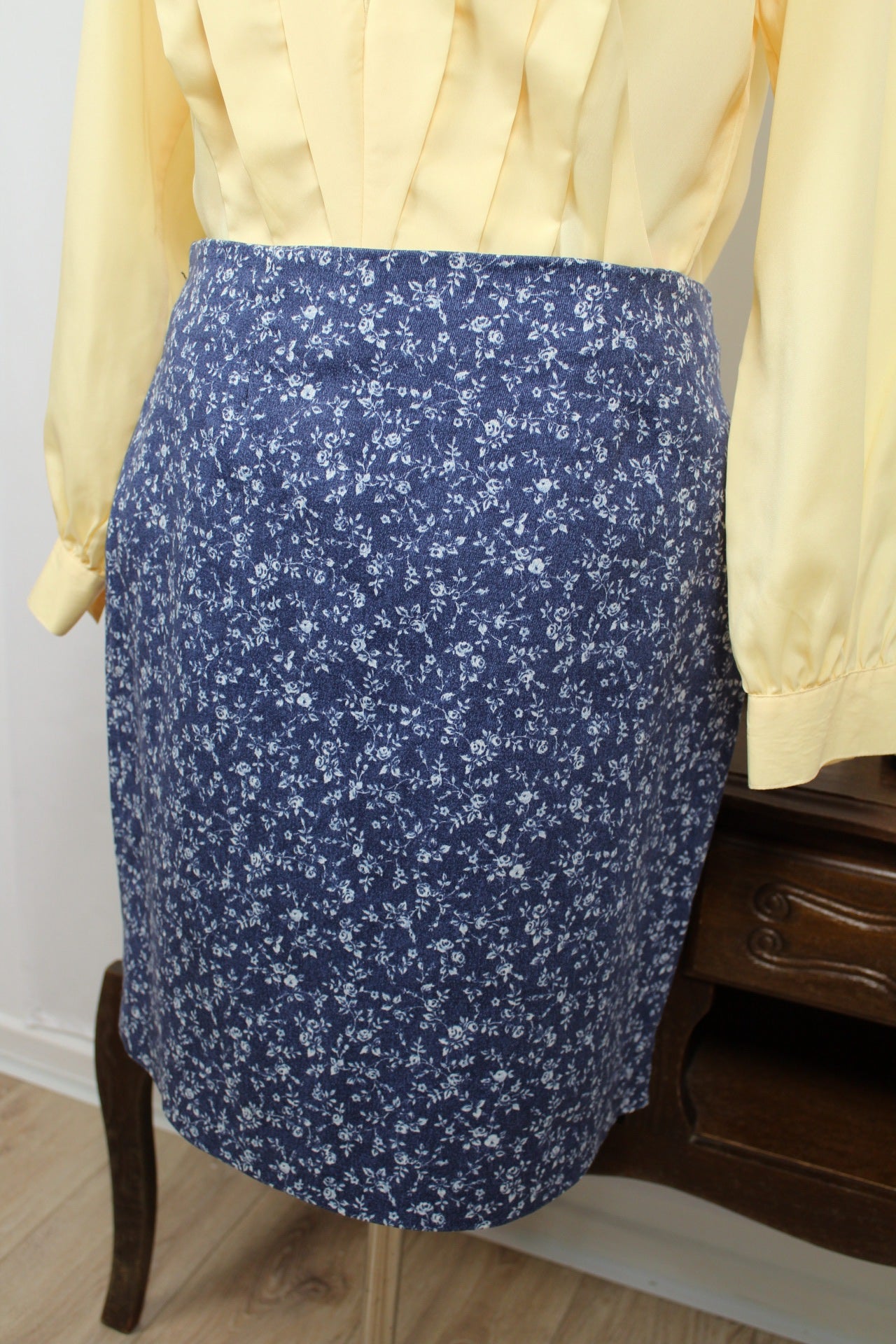 🌸🍒Jupe vintage 90's Nina Kalio en denim effet fleuri liberty - Taille 40🍒🌸