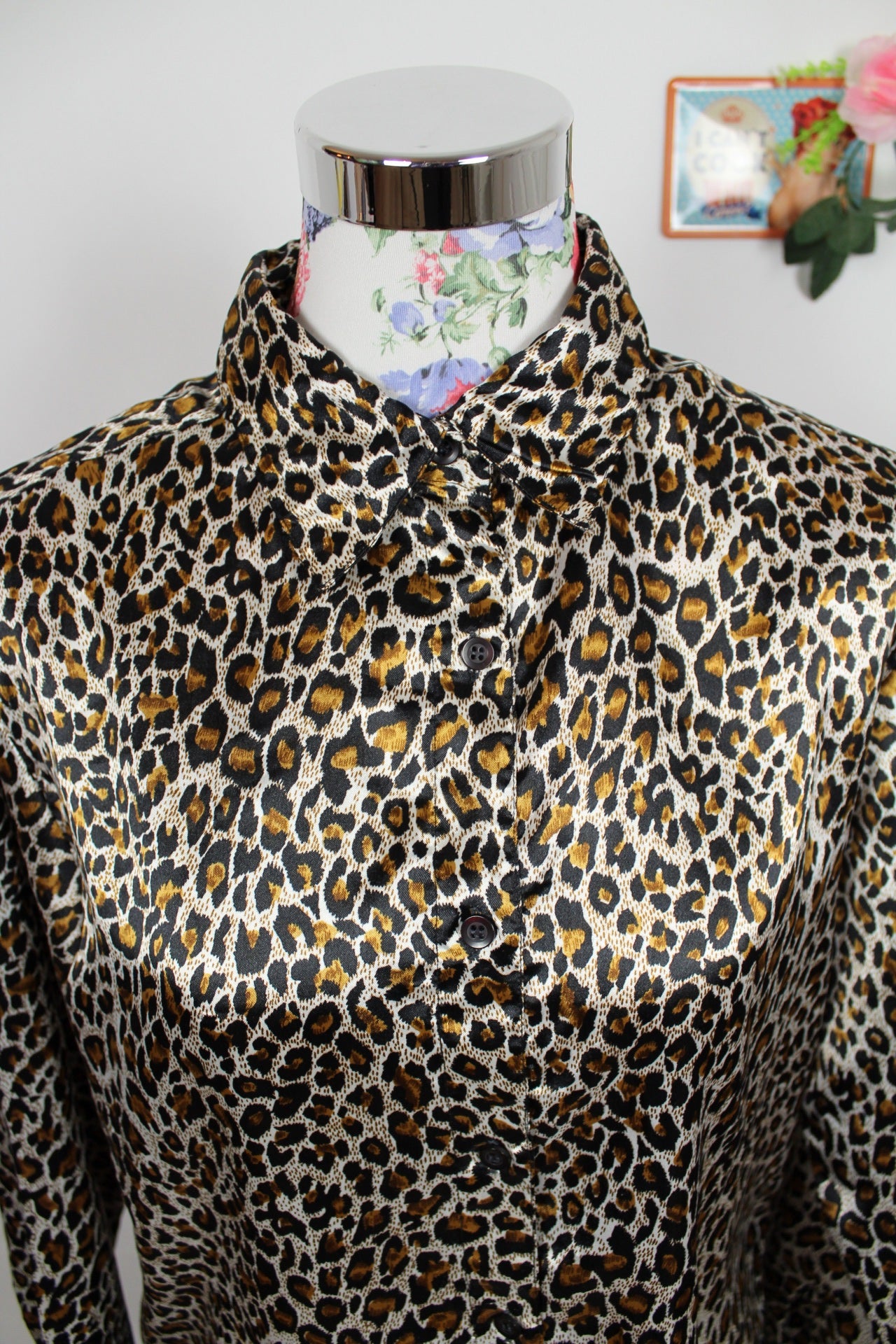 🌸🍒Chemise vintage 90's imprimée léopard satiné - Taille 42/44🍒🌸