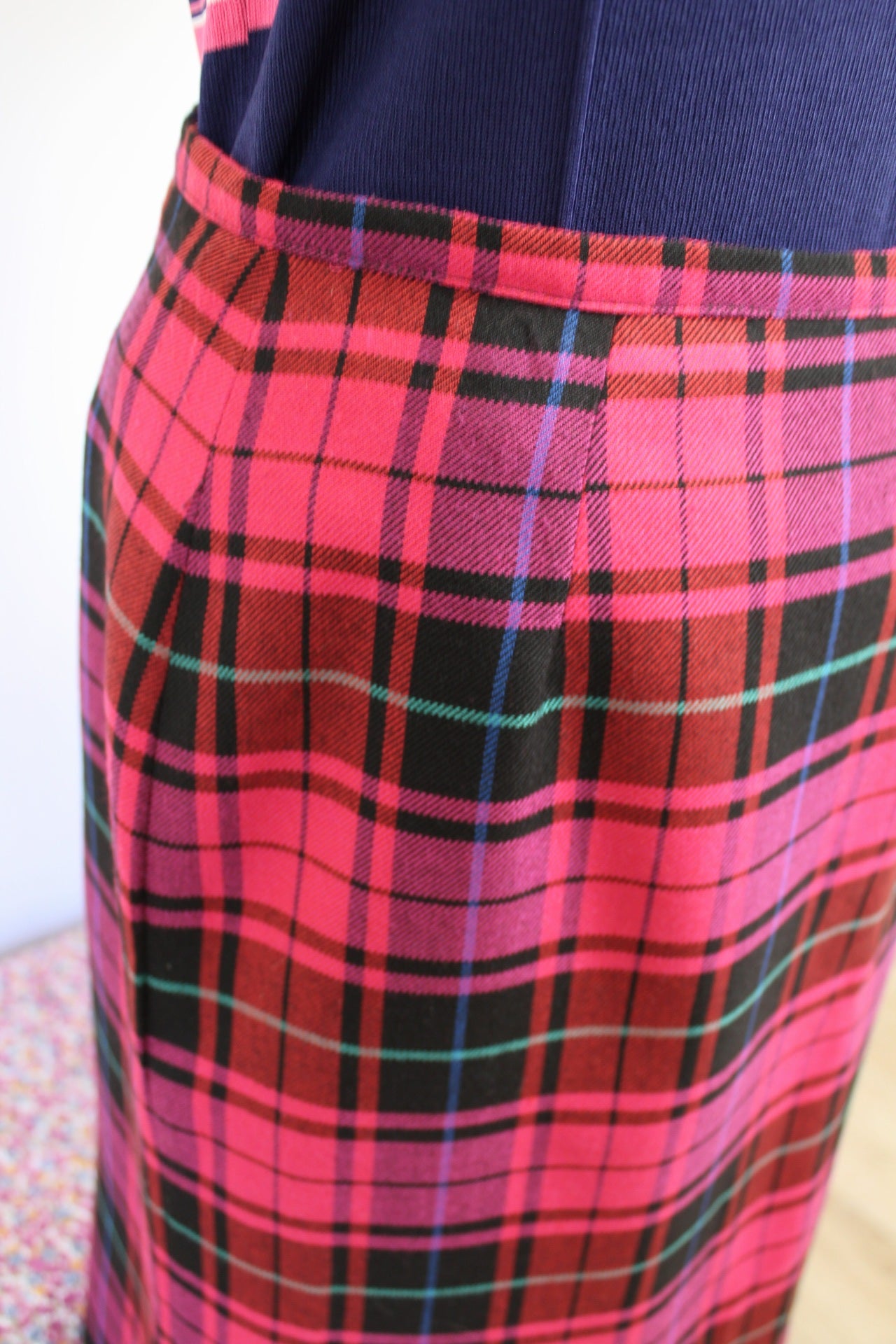 🌸🍒Jupe vintage tartan rose/violet 90s - fait main esprit punk chic pin-up - Taille 40🍒🌸