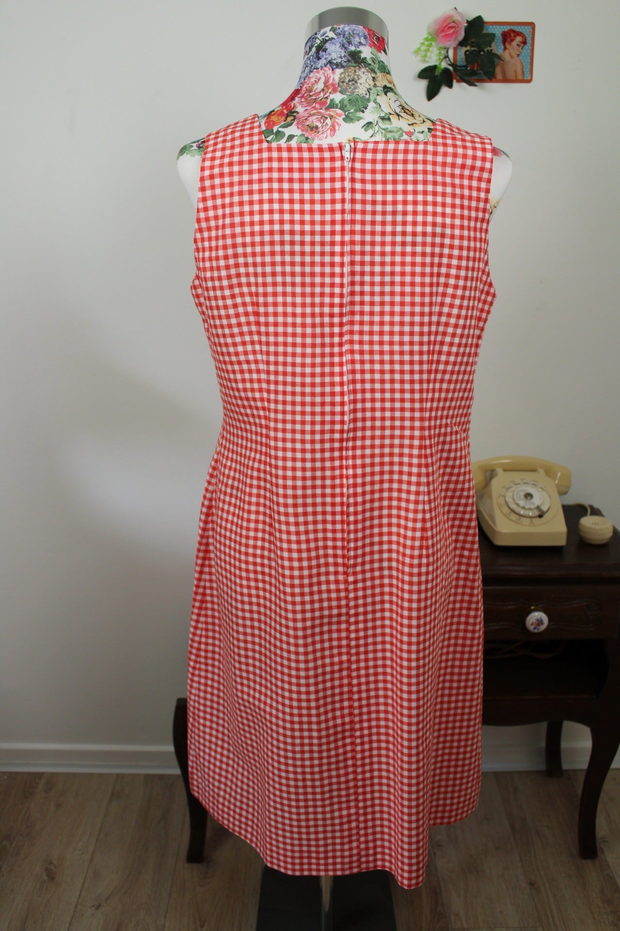🌸🍒Robe vintage 60/70's vichy rouge & blanc allure champêtre à la française - Taille 38/40🍒🌸