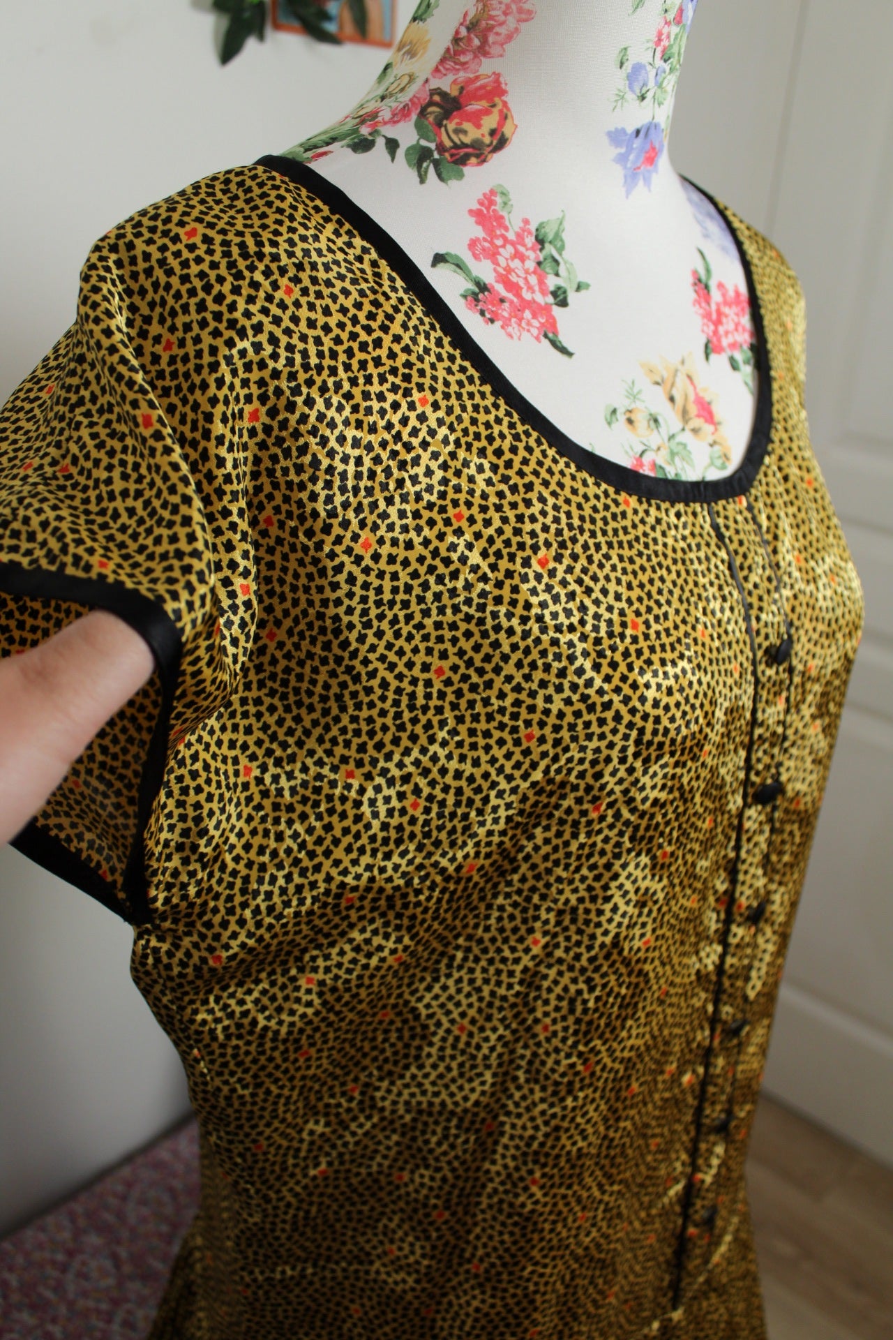 🌸🍒Robe vintage 80's petites fleurs & fleurs satinées jacquard - T.40/42🍒🌸