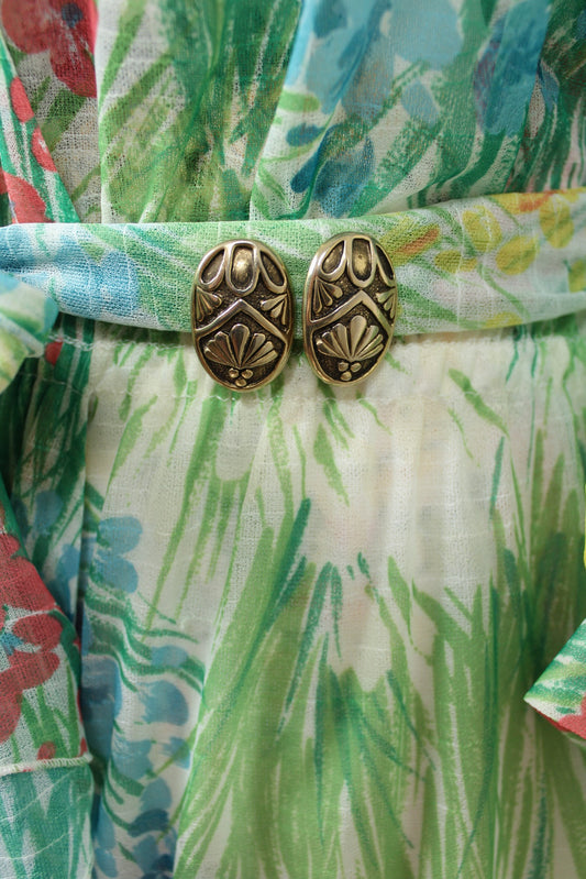 🌸🍒Boucles d'oreilles clips vintage 80's en métal doré texturé🍒🌸