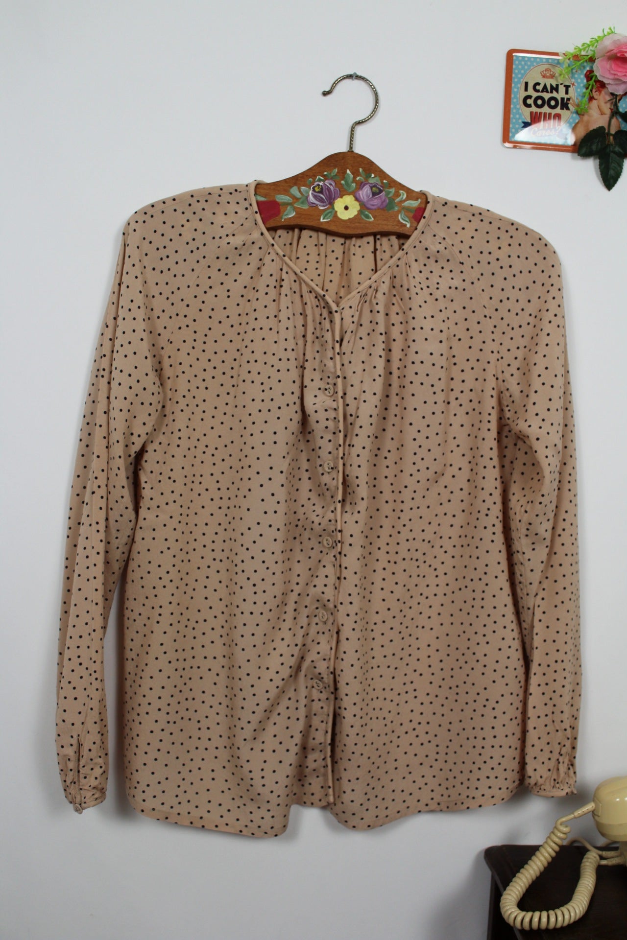 🌸🍒Blouse Cyrillus beige à pois - élégance retro - Taille 40🍒🌸