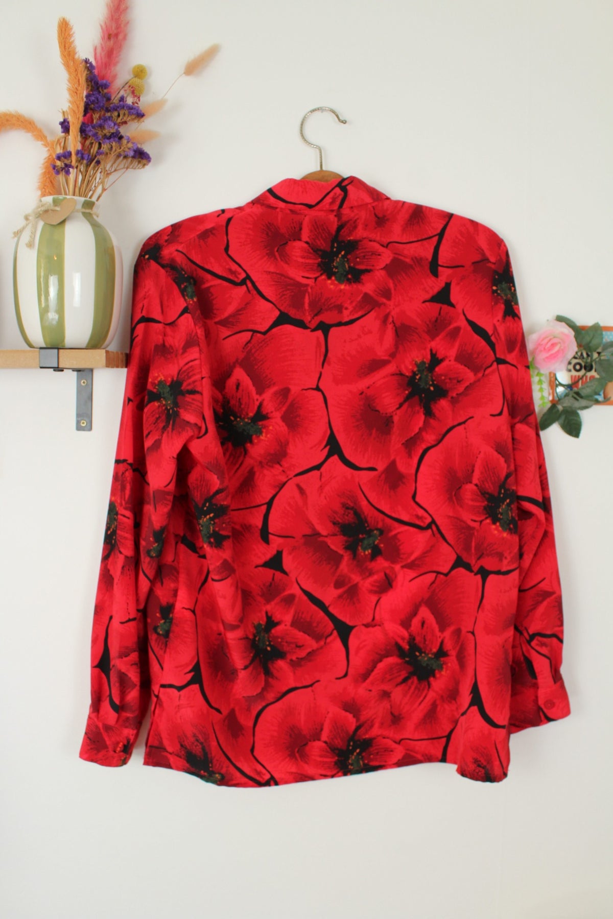 Chemise vintage années 80 romantique motif coquelicots - Taille 40/42