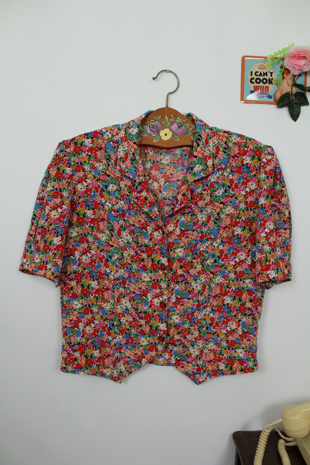 🍒🌸Chemise vintage 80's fleurie "Claire et Marie Paris" - made in France & boutons bijoux - Taille 38/40🌸🍒