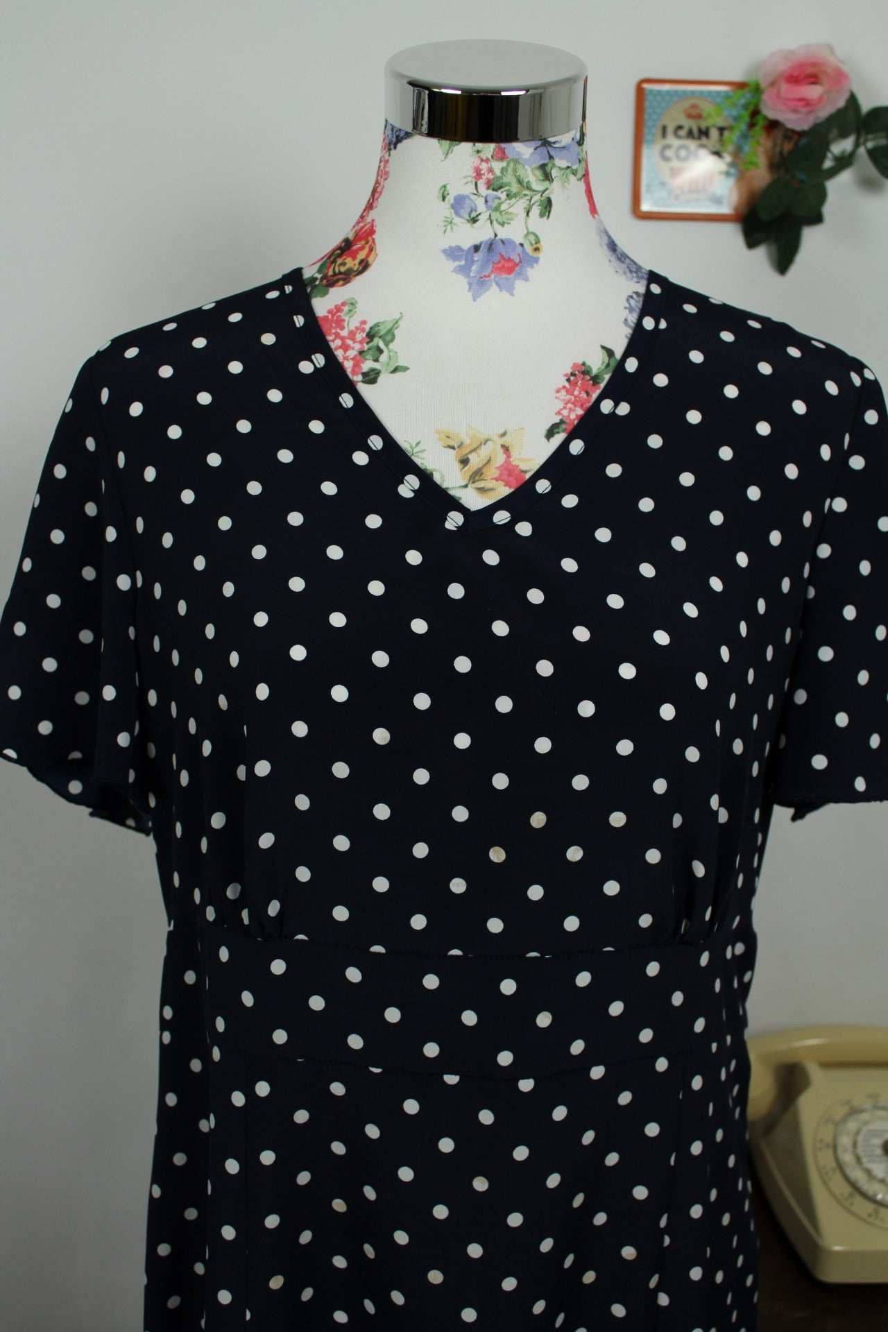 🌸🍒Robe vintage 80/90's marine à pois style pin-up/rockabilly - Taille 40🍒🌸