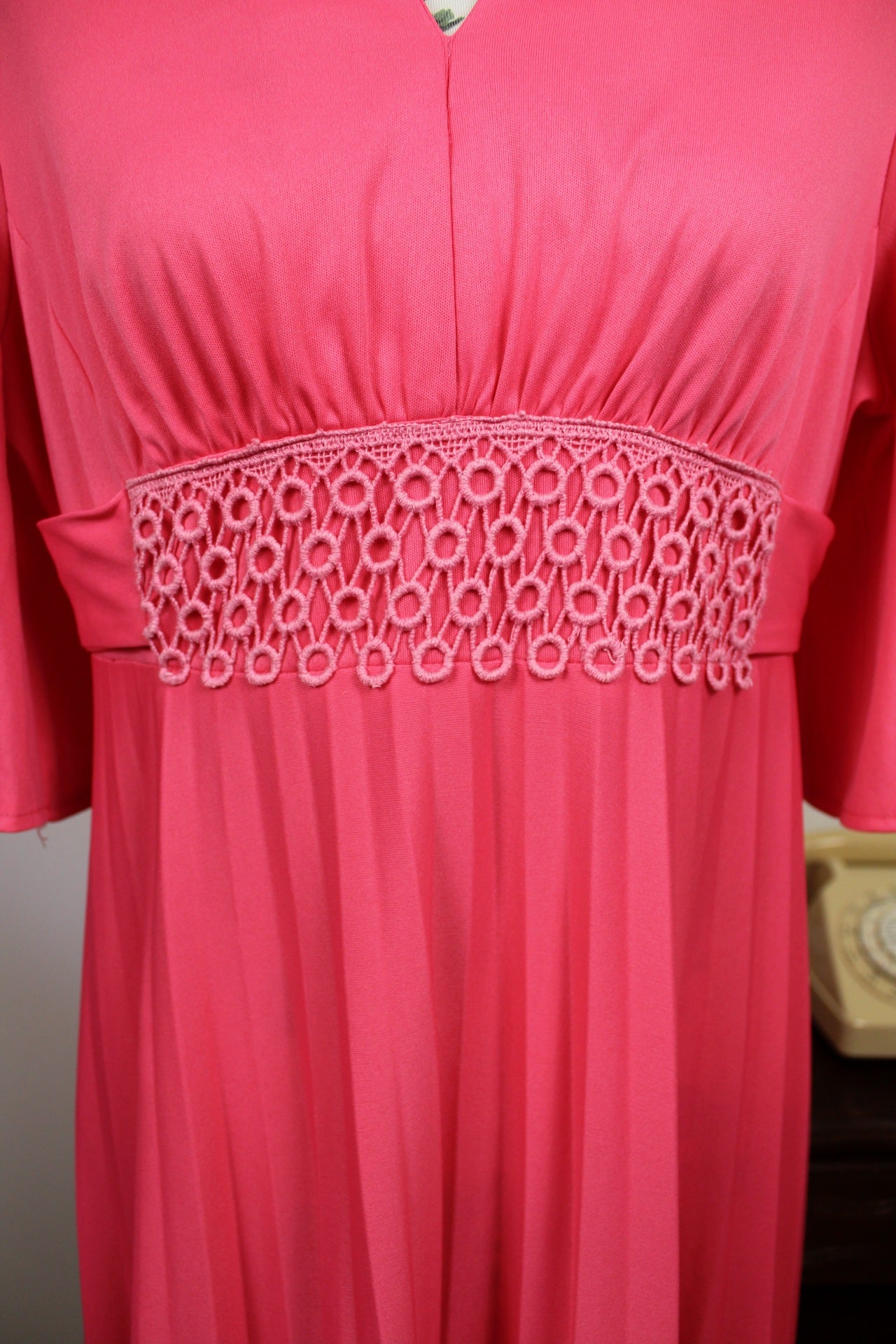 🌸🍒Robe longue vintage 70/80's rose pep's coupe empire - Taille 40🍒🌸