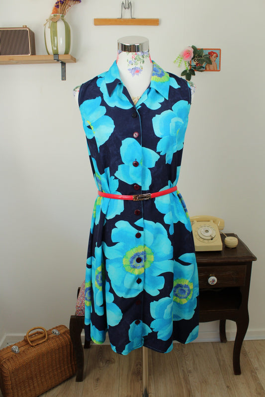 🌸🍒Robe chemise vintage années 90 fleurs XXL bleu ciel pep's - Taille 36🍒🌸