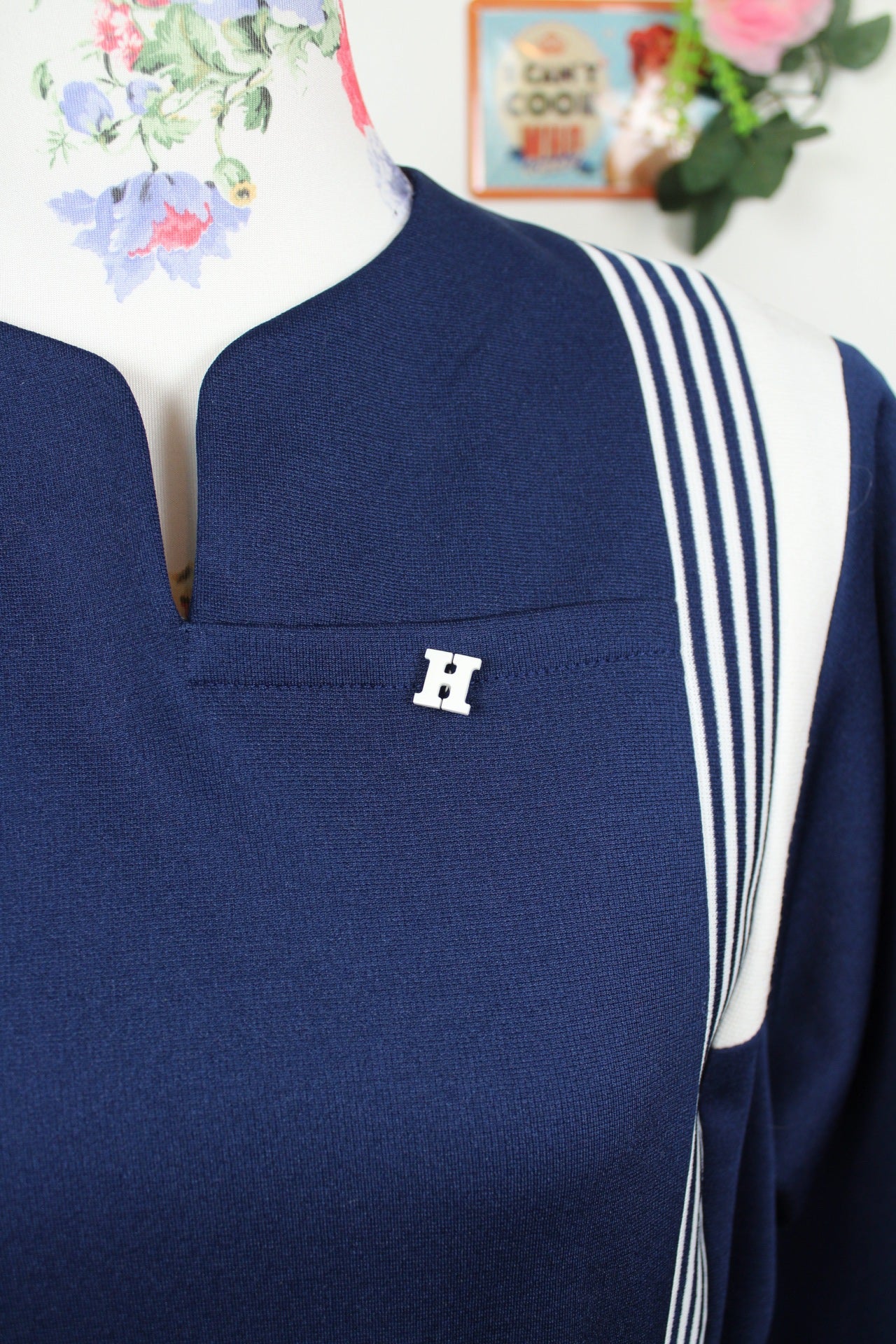 🌸Robe vintage 70's bleu marine - style navy chic, col officier & ceinture assortie🍒