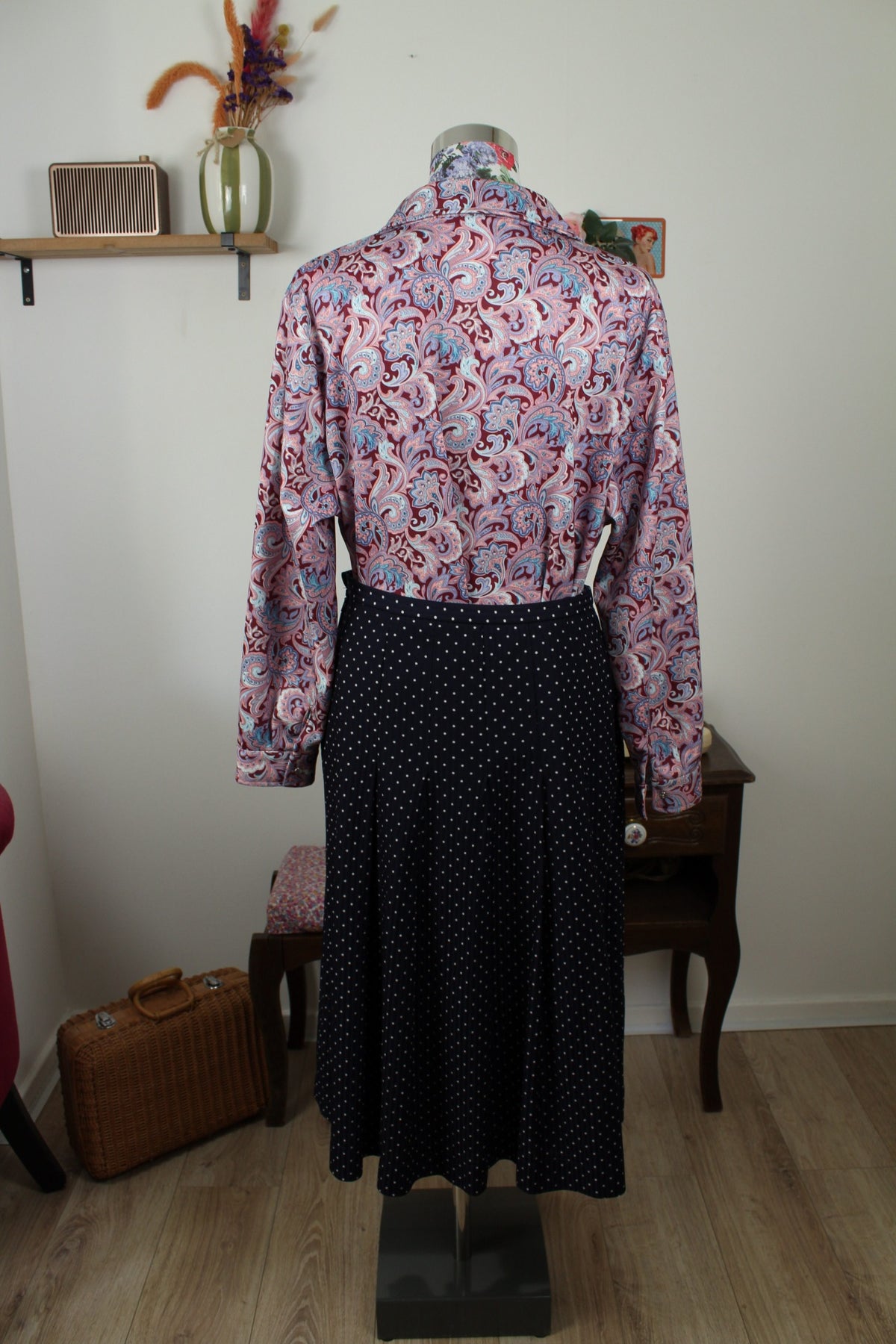 Chemise vintage années 90 fleurie baroque & boutons pressions nacrés - Taille 46/48