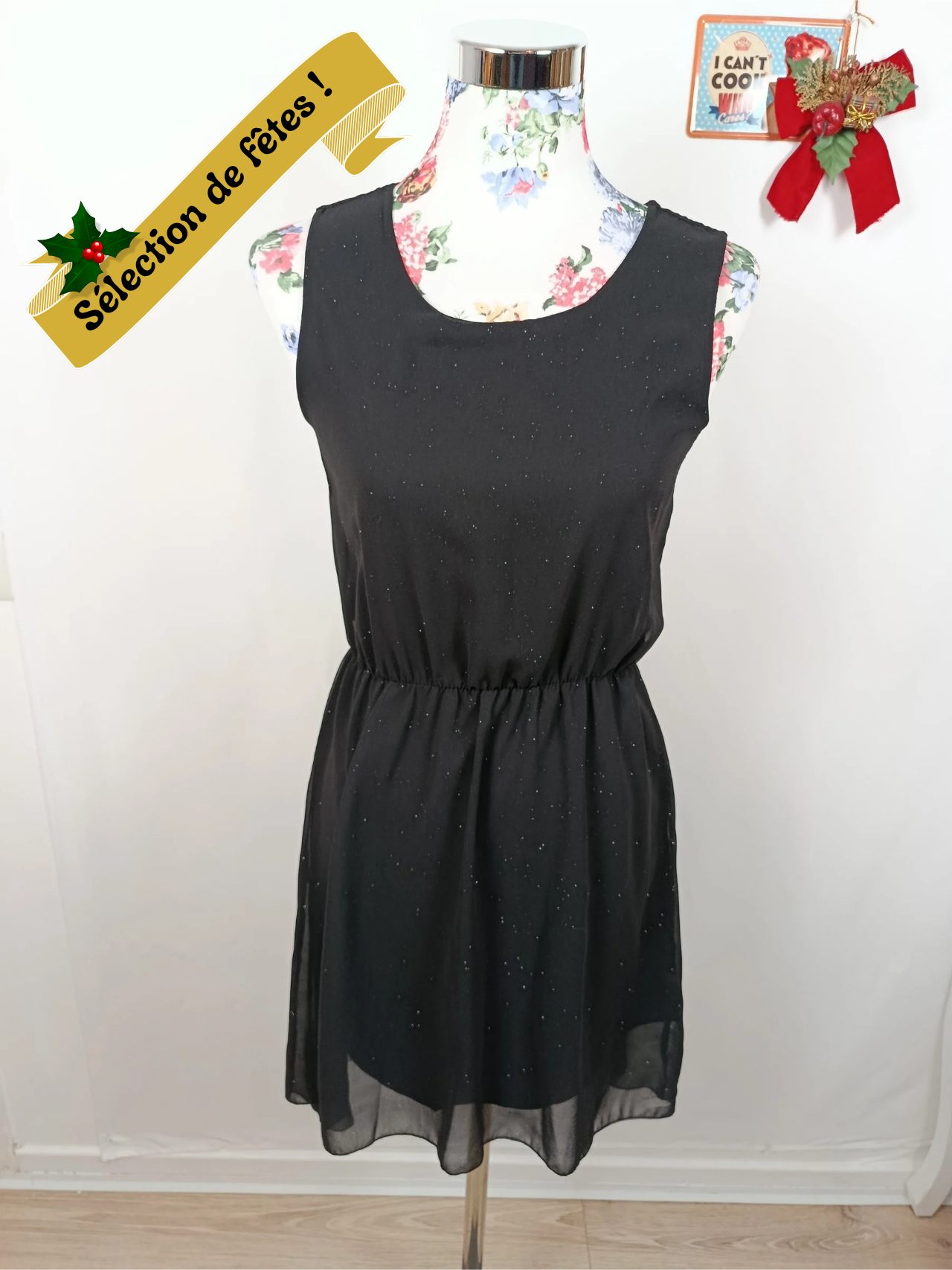 🌸🍒Robe noire patineuse à paillettes années 2000 Y2k - Taille 34/36🍒🌸