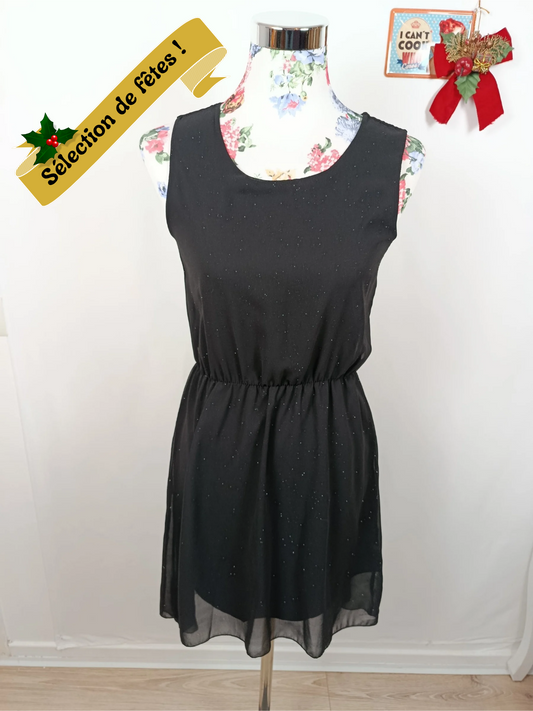 🌸🍒Robe noire patineuse à paillettes années 2000 Y2k - Taille 34/36🍒🌸