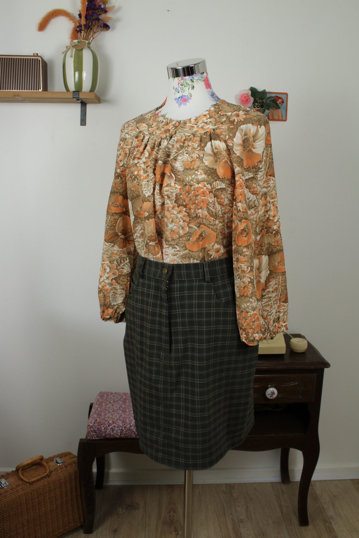 Blouse vintage années 70 esprit tapisserie de fleurs automnales - Taille 38/40