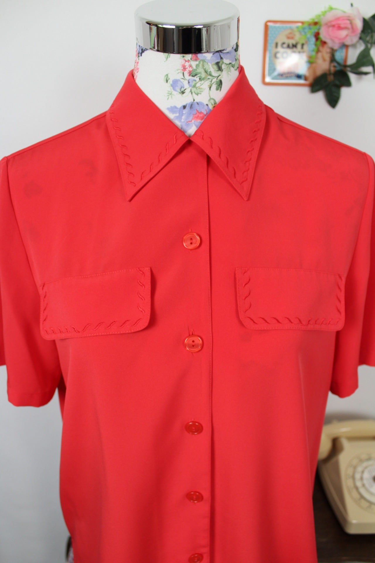 🍒🌸Chemise vintage 90's rouge clair éclatant - Taille 38/40🌸🍒