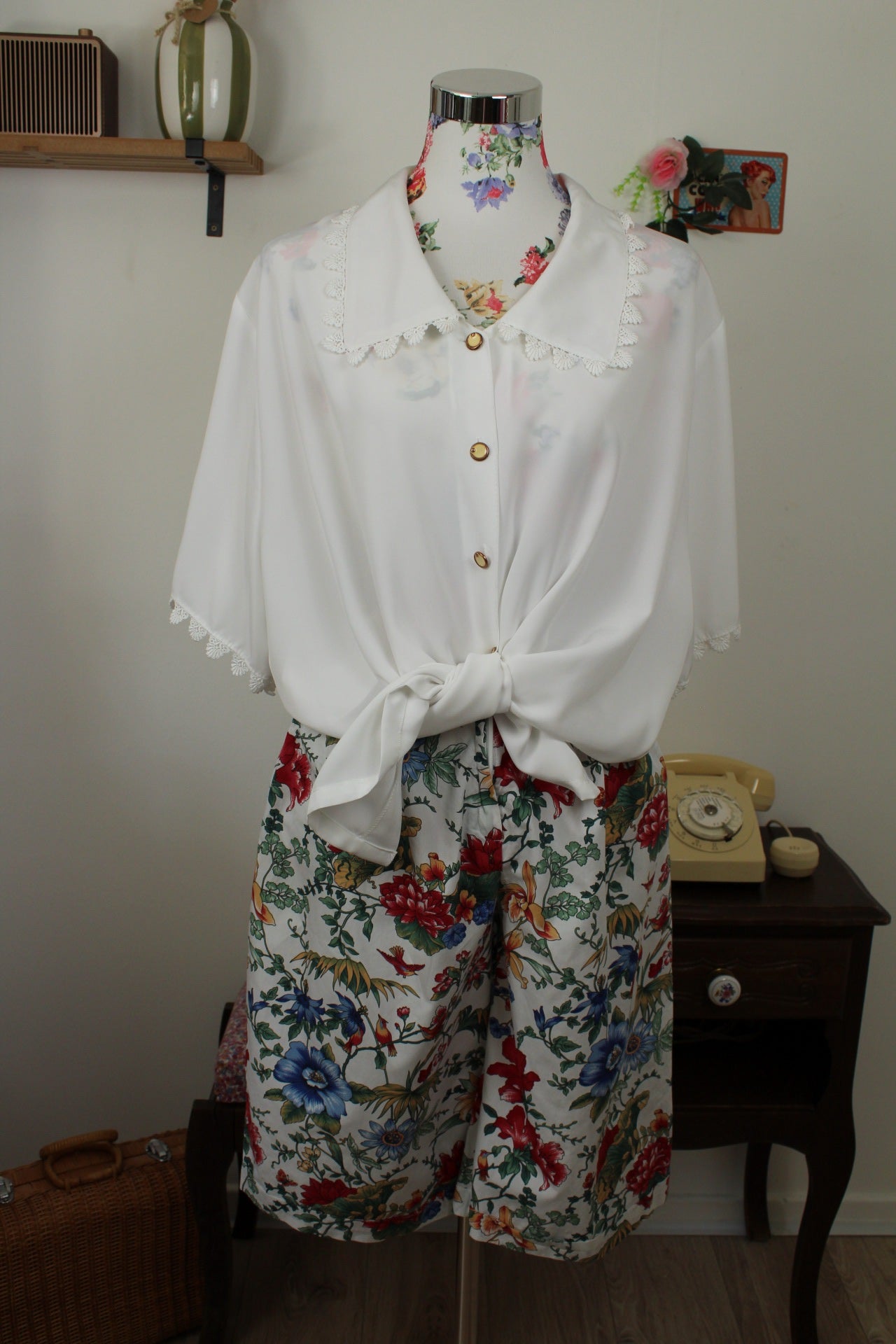 🌸🍒Chemise blanche vintage années 90 col brodé - Taille 48/50🍒🌸