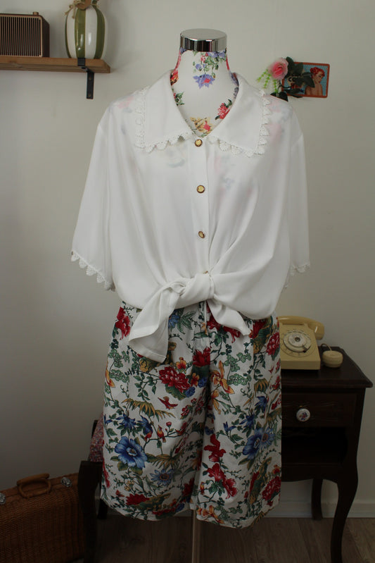 🌸🍒Chemise blanche vintage années 90 col brodé - Taille 48/50🍒🌸