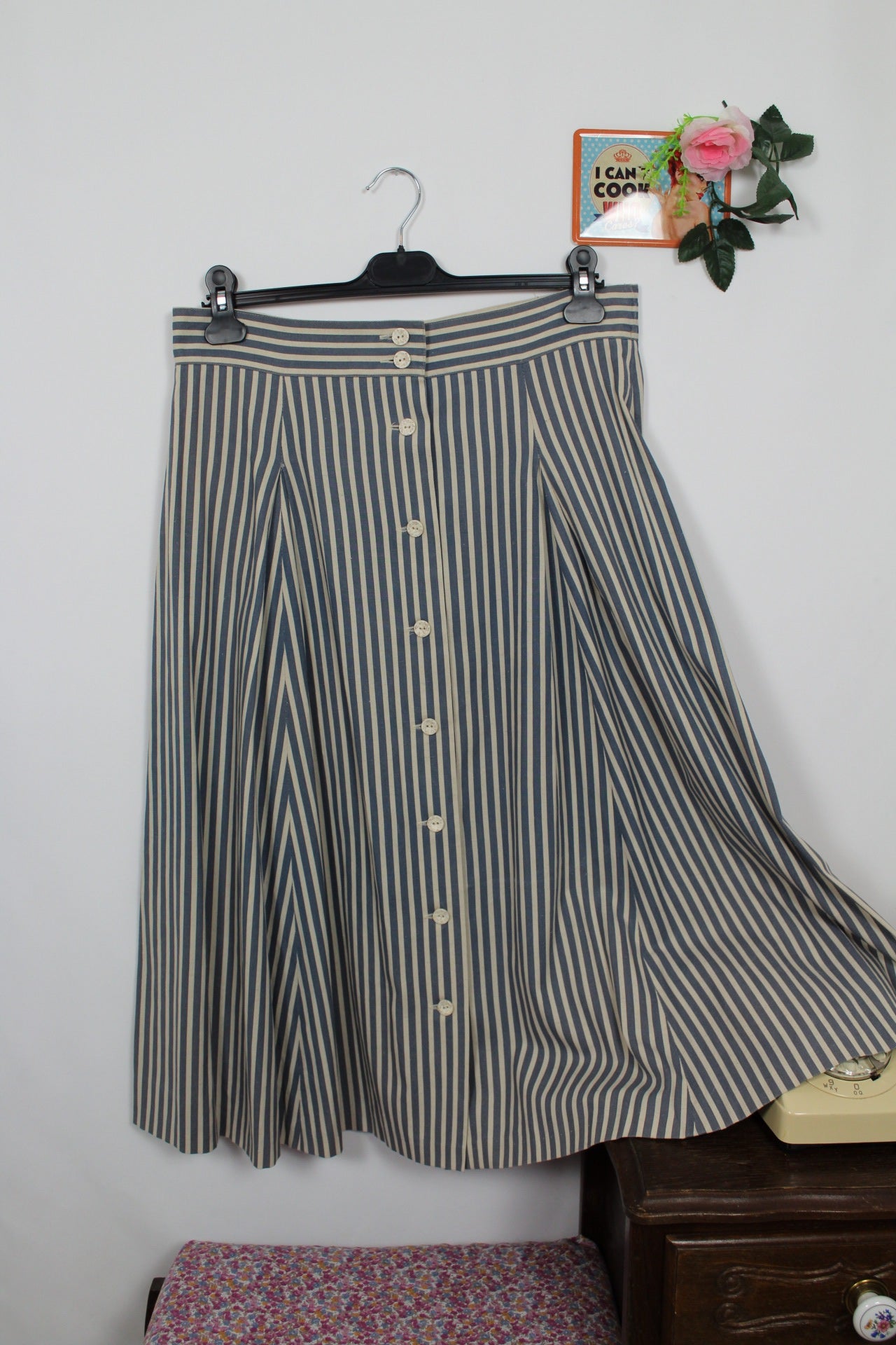 🍒🌸Jupe midi vintage 90's esprit marin à rayures en lin - Taille 42🌸🍒