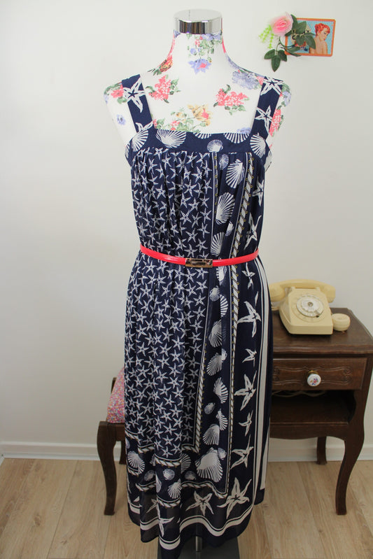 🌸🍒Robe vintage 80's imprimé marin coquillages - Navy vintage - Taille 36/38🍒🌸