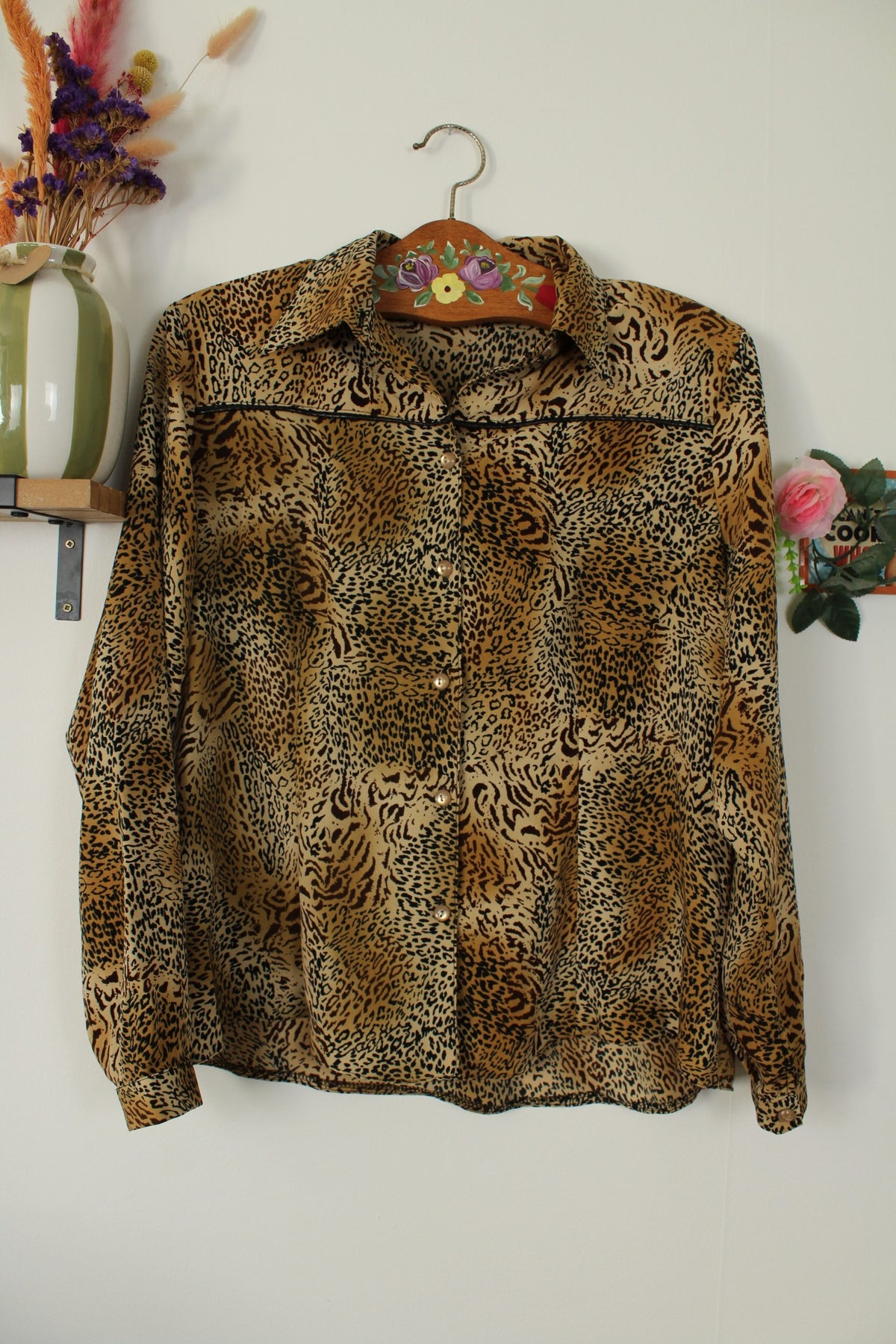 Chemise vintage années 90 imprimé animal chic léopard - Taille 42/44