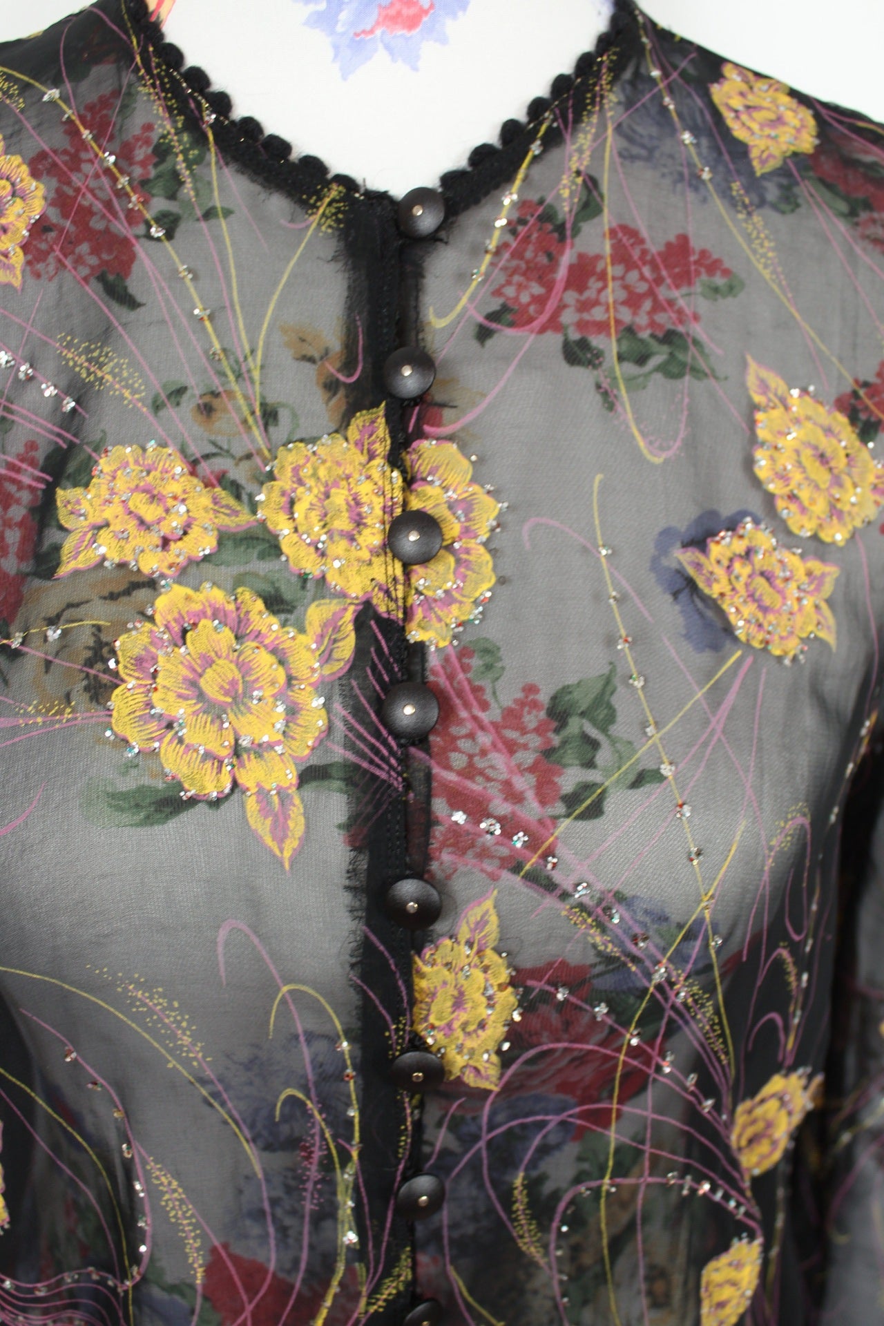 ✨Blouse transparente vintage noire fleurs dorées 80s - fêtes & soirées ✨