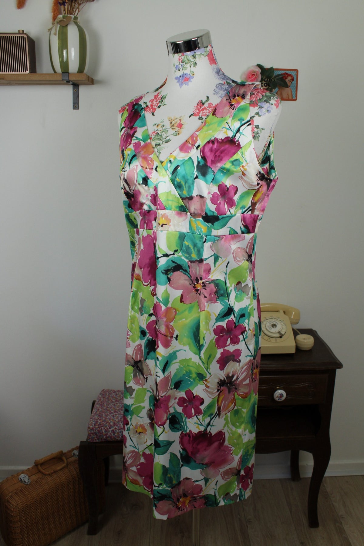 Robe vintage années 80/90 fleure façon aquarelle satinée - Taille 38/40