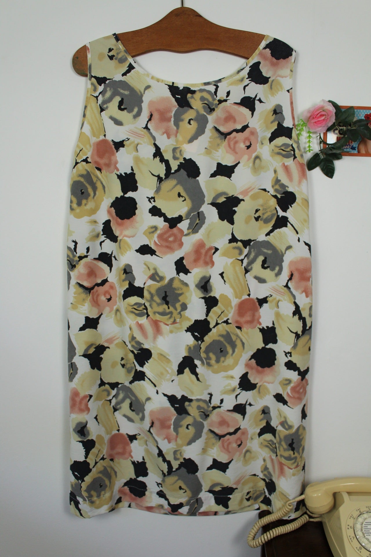🌸🍒Robe vintage 90's roses en aquarelle romantique - Taille 44/46🍒🌸