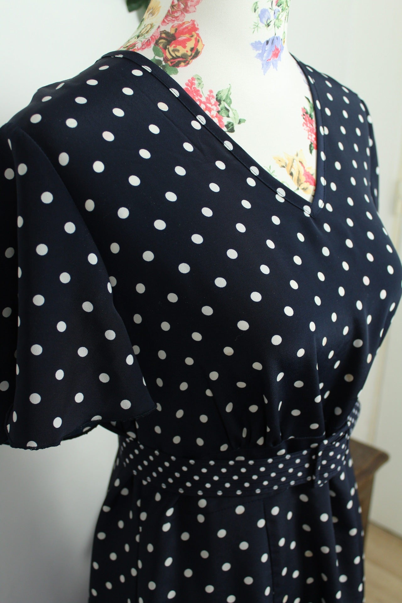 🌸🍒Robe vintage 80/90's marine à pois style pin-up/rockabilly - Taille 40🍒🌸