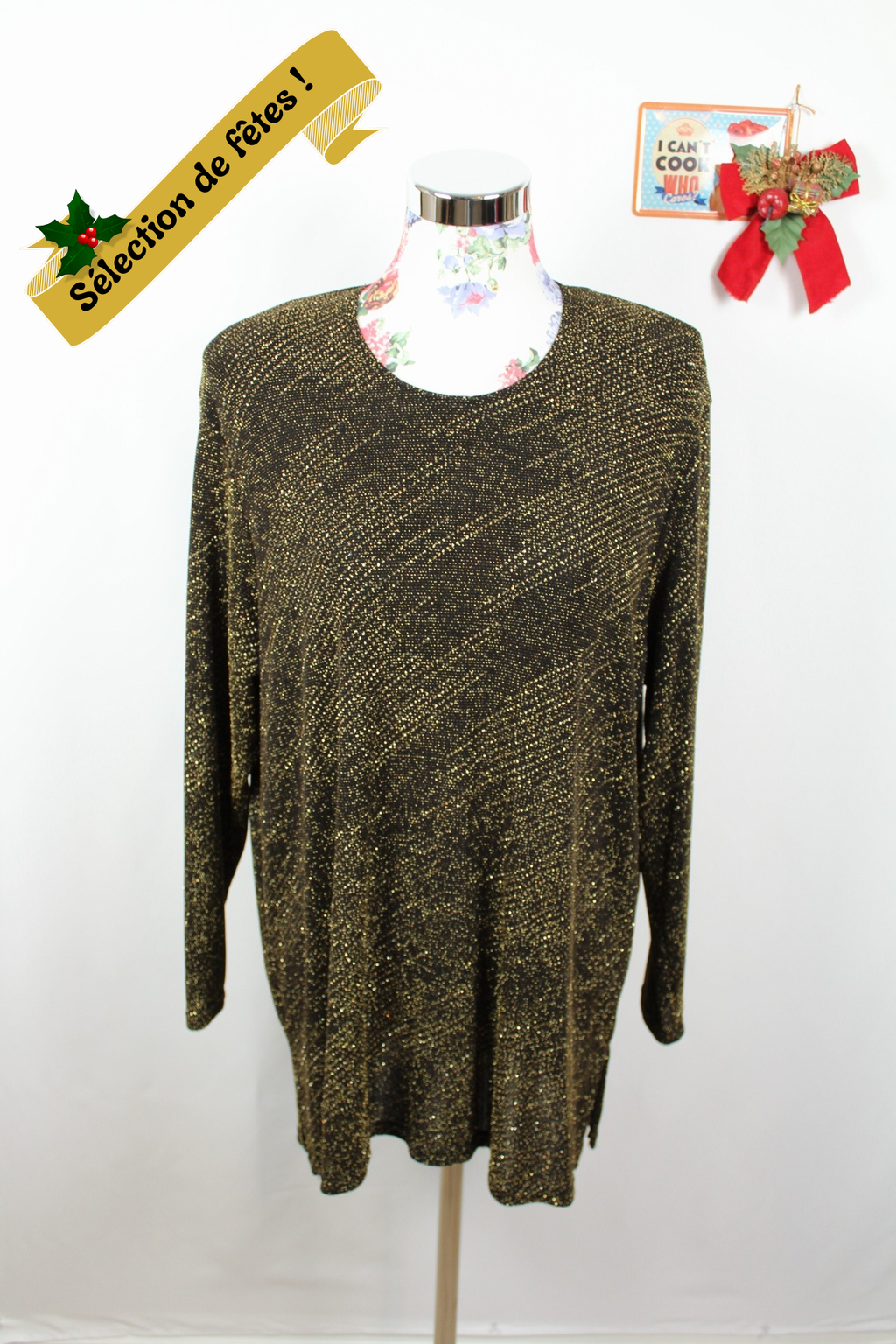 ✨Blouse noire vintage 90s Catwalk Paris - longue & pailletée dorée de soirée✨