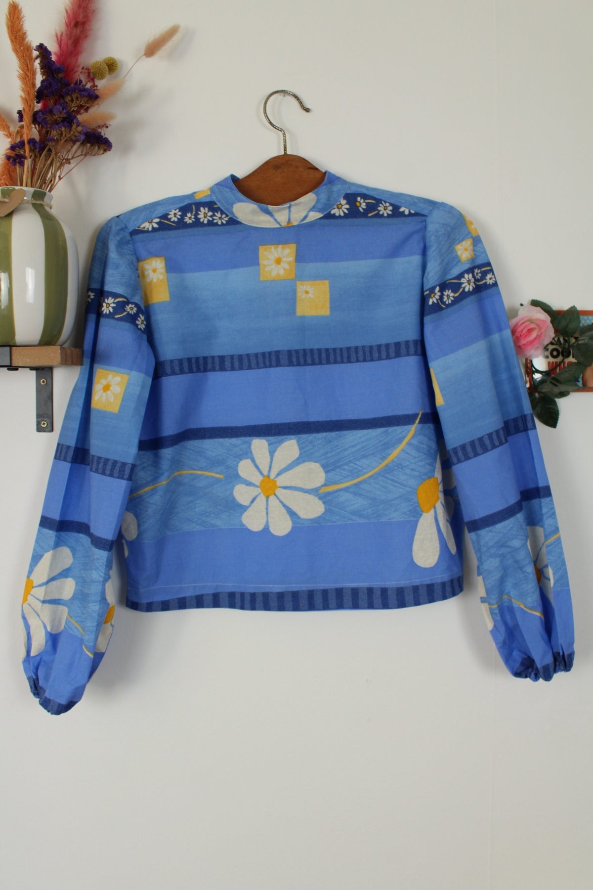 Blouse fleurie vintage années 90 fait main - col à nouer - Taille 38