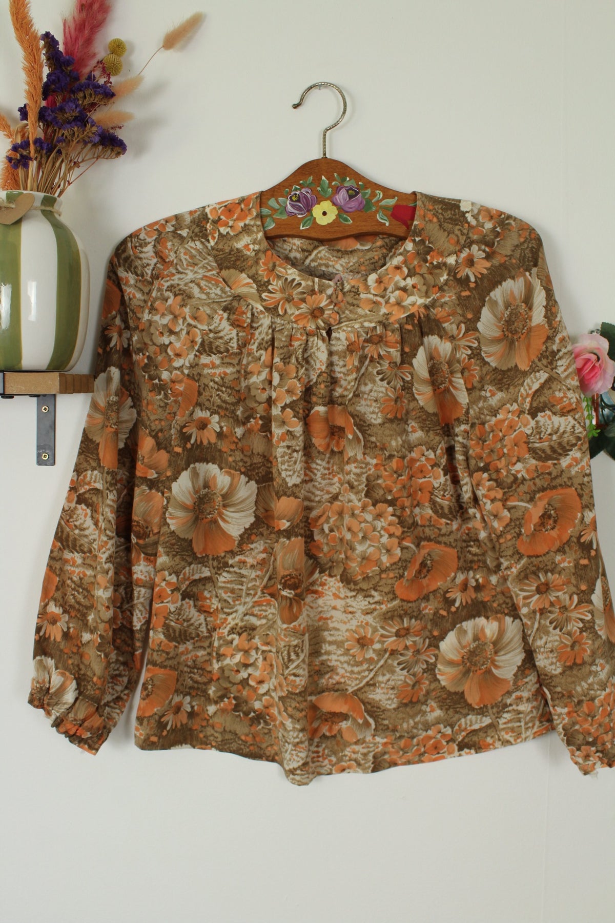 Blouse vintage années 70 esprit tapisserie de fleurs automnales - Taille 38/40