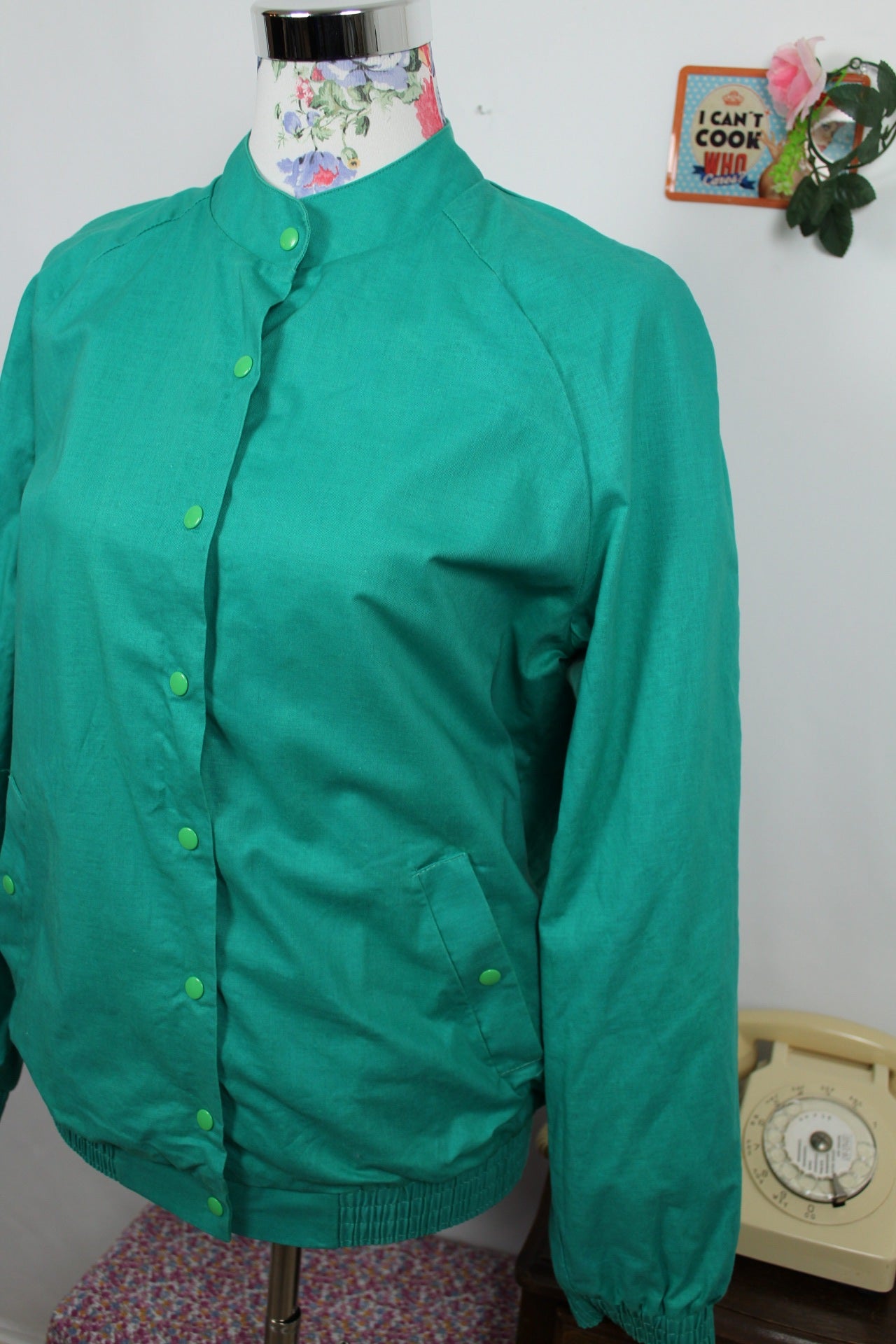 🌸🍒Veste vintage verte 80's en coton esprit bomber - Taille 38/40🍒🌸