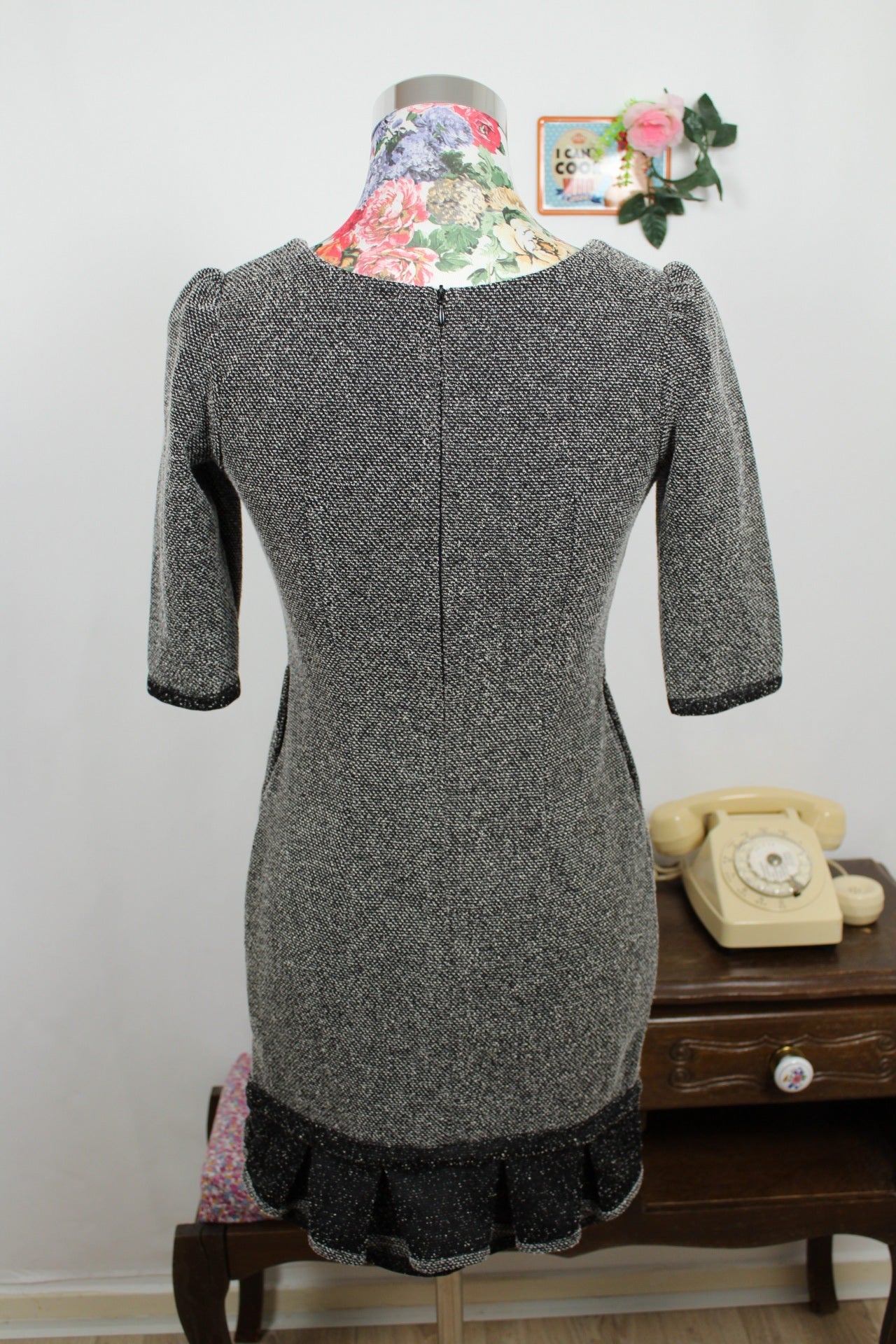 🍒🌸Robe d'hiver Bullhead Black style rétro chic - volants & col lavallière - Taille 36🌸🍒